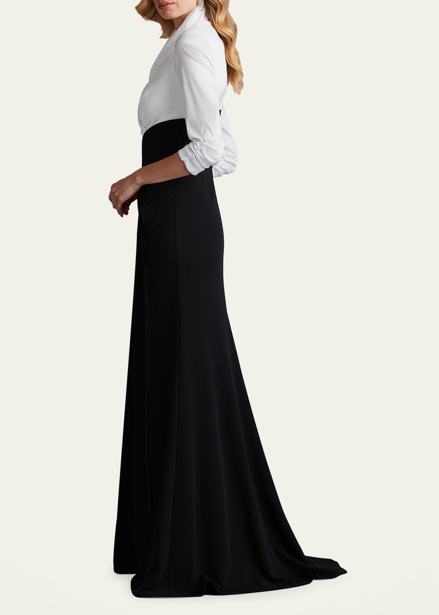 Tadashi Shoji Pleated Taffeta & Crepe Gown Image 4 of 5