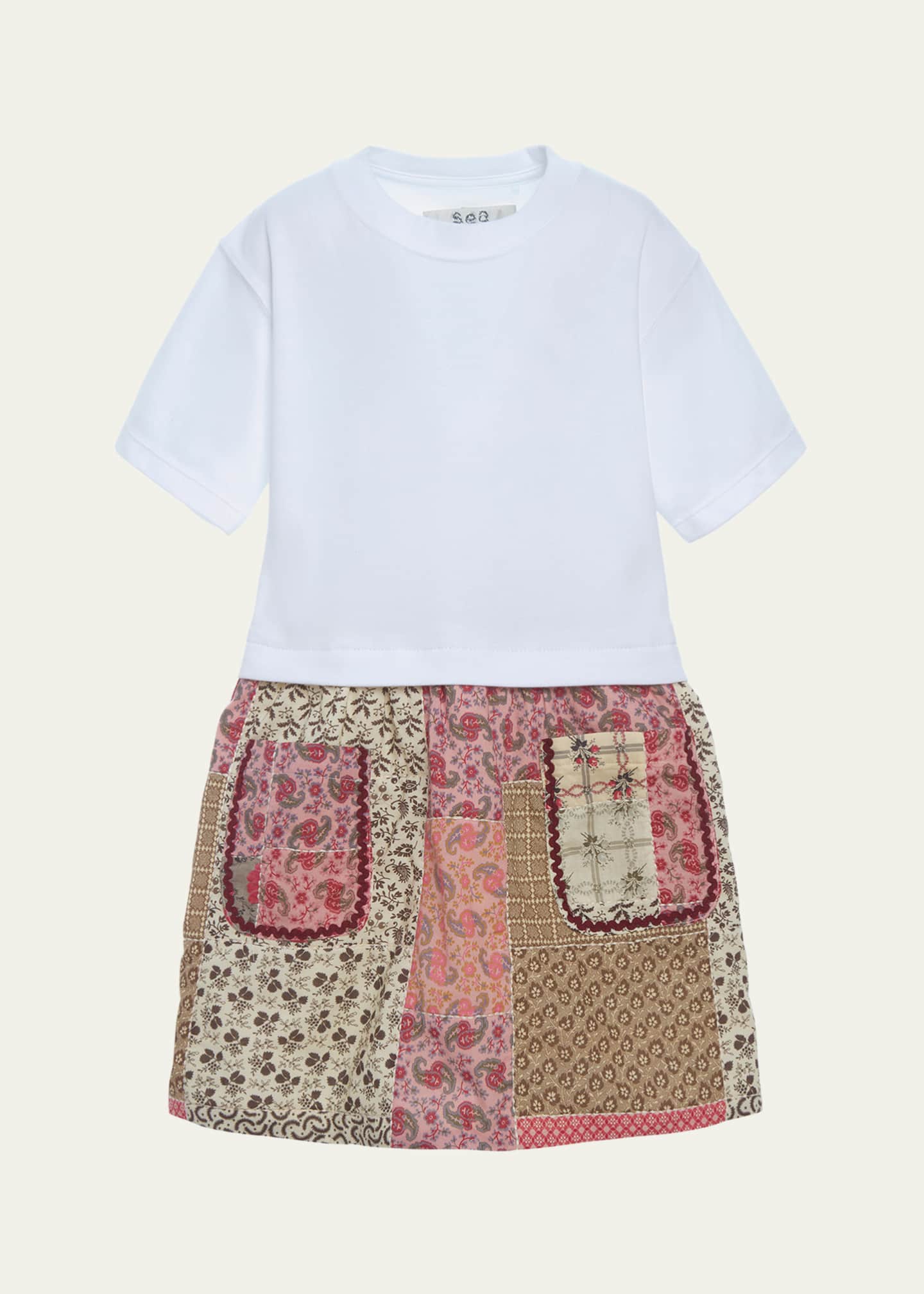 Sea Girl's Panna Patchwork Combo T-Shirt Dress, Size 2-14 Image 1 of 2