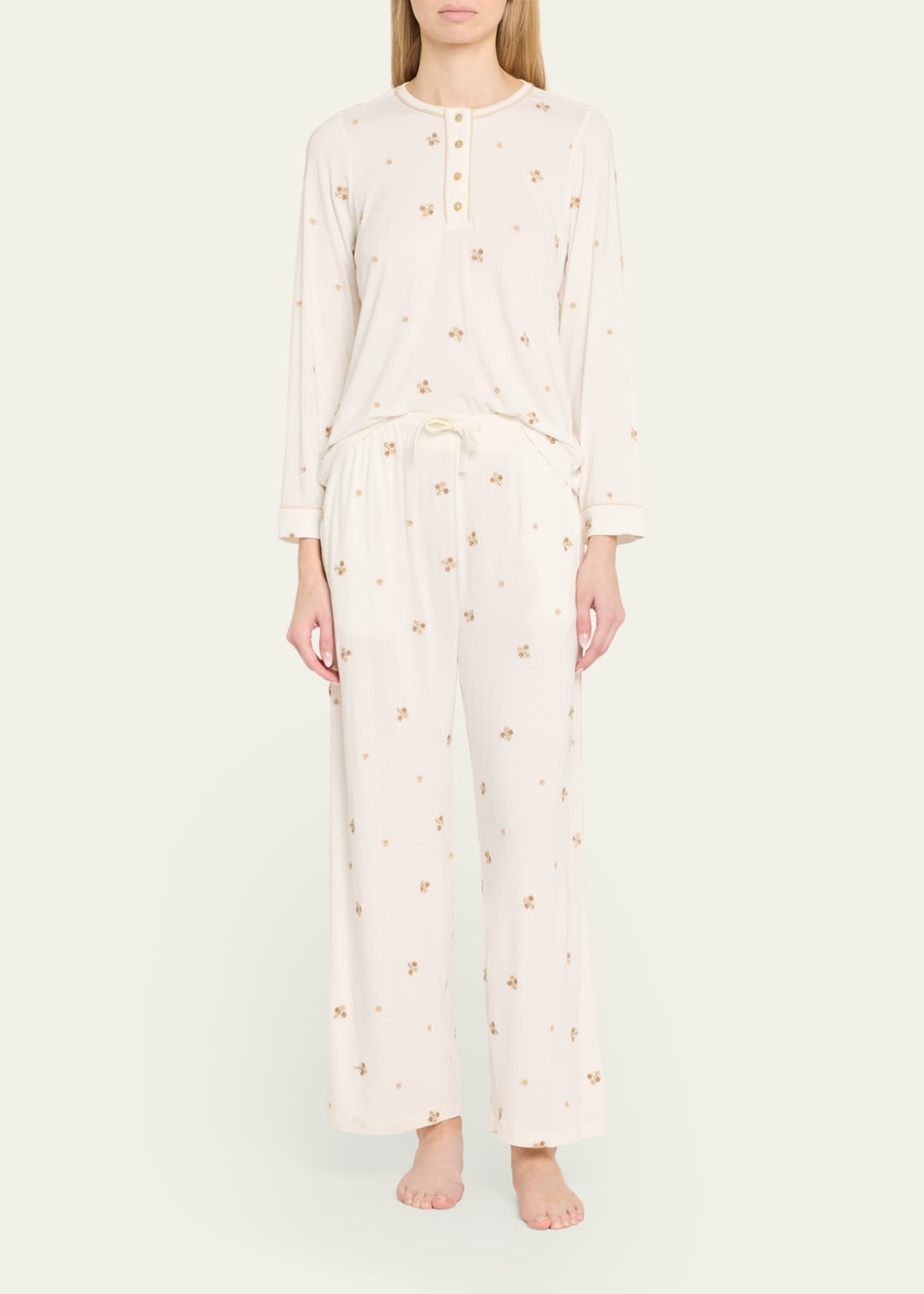 Sea Orla Floral Embroidered Henley Pajama Set Image 2 of 5