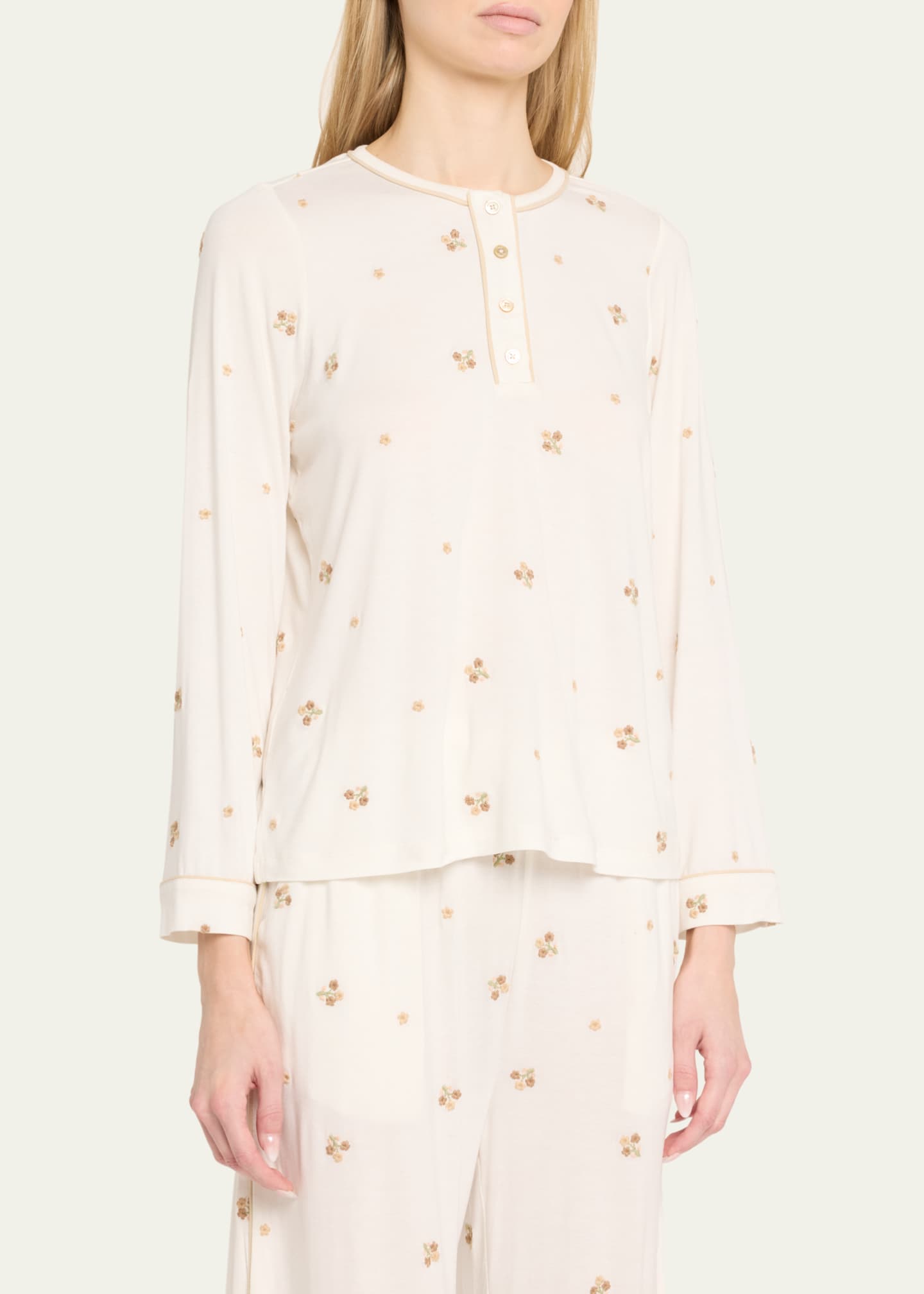 Sea Orla Floral Embroidered Henley Pajama Set Image 4 of 5