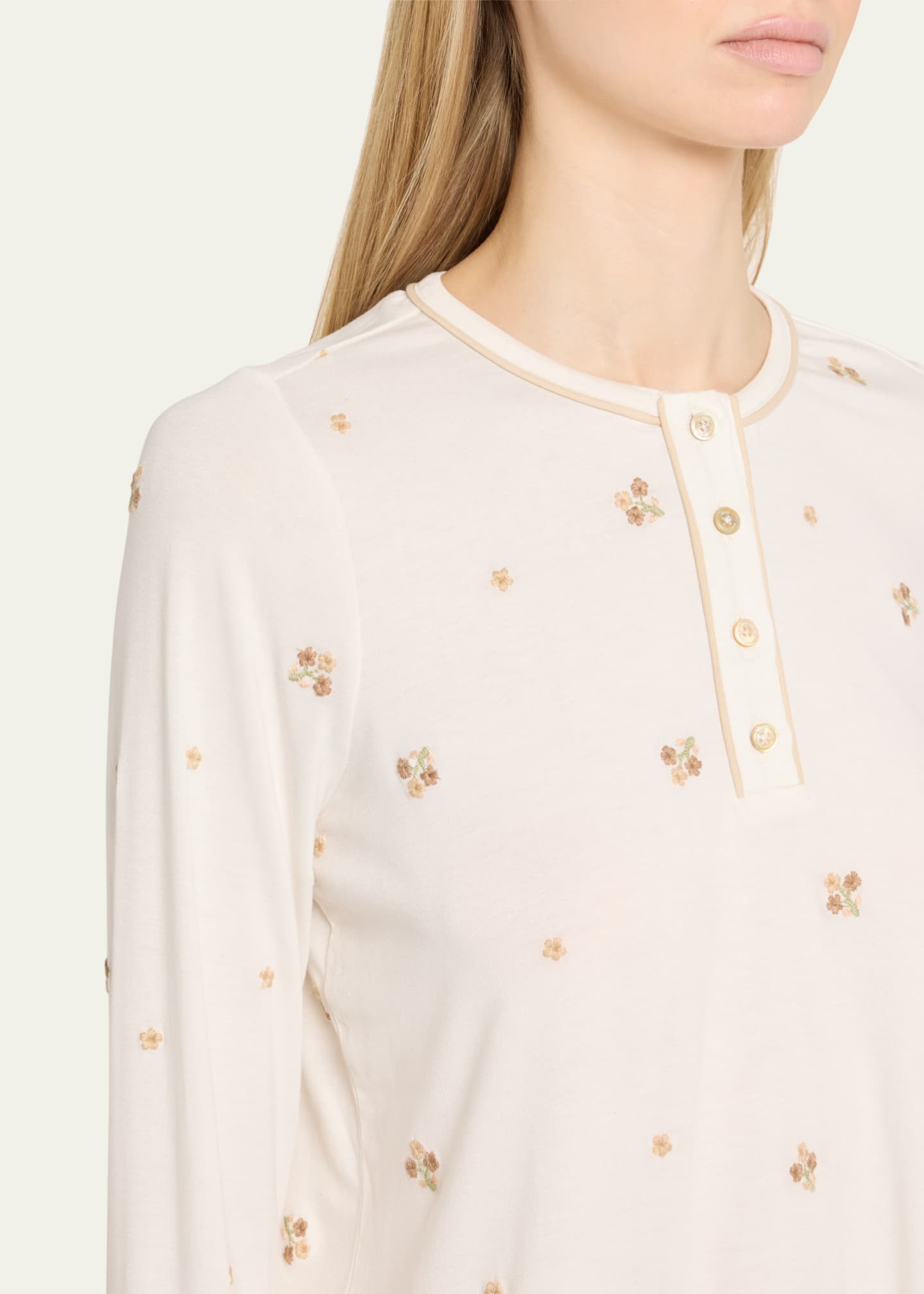 Sea Orla Floral Embroidered Henley Pajama Set Image 5 of 5