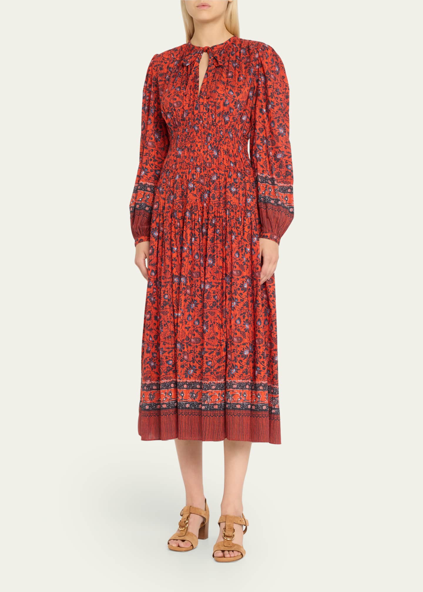 Ulla Johnson Mona Floral Long-Sleeve Midi Dress Image 4 of 5