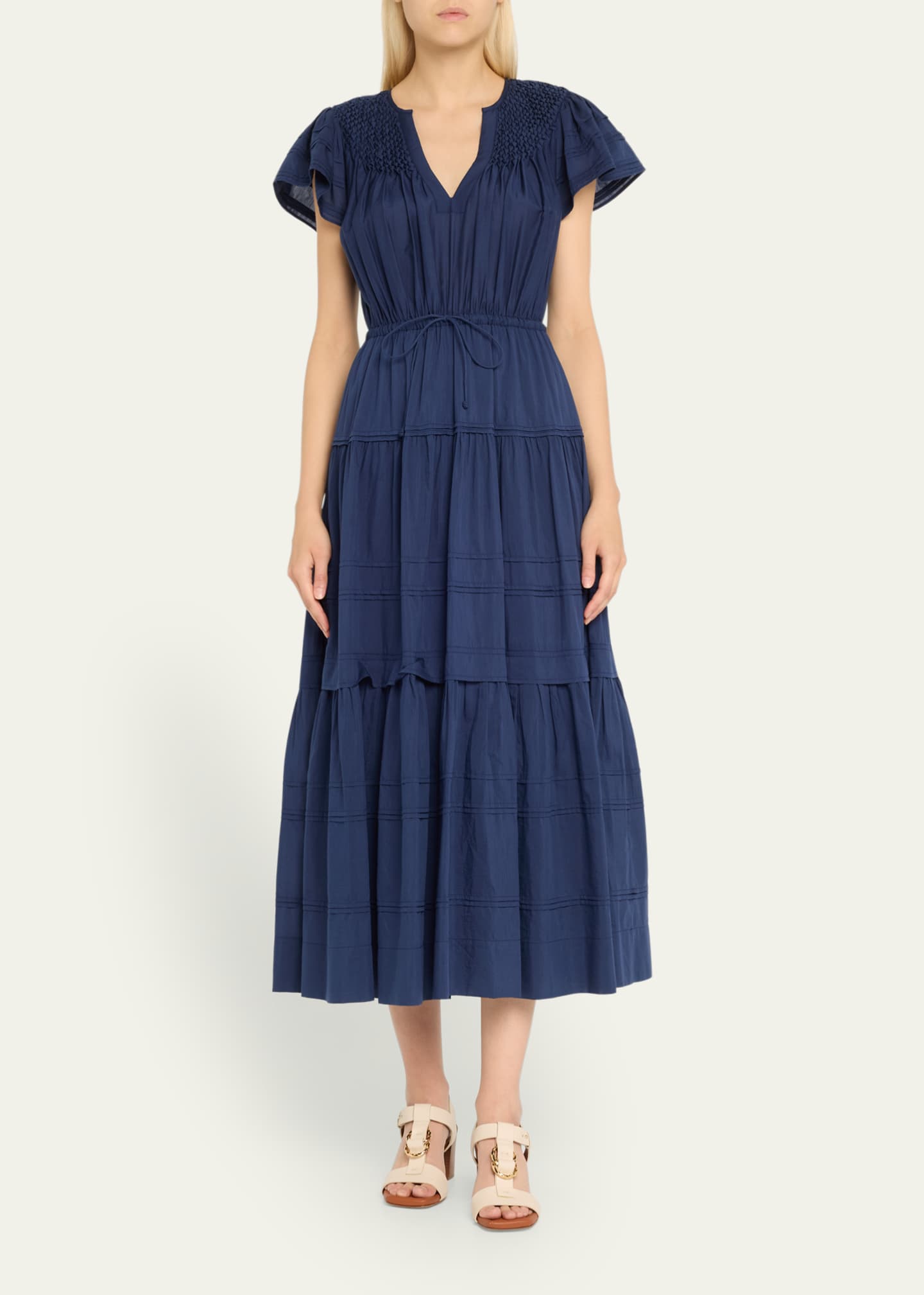 Ulla Johnson Marika Tiered Short-Sleeve Midi Dress Image 2 of 5