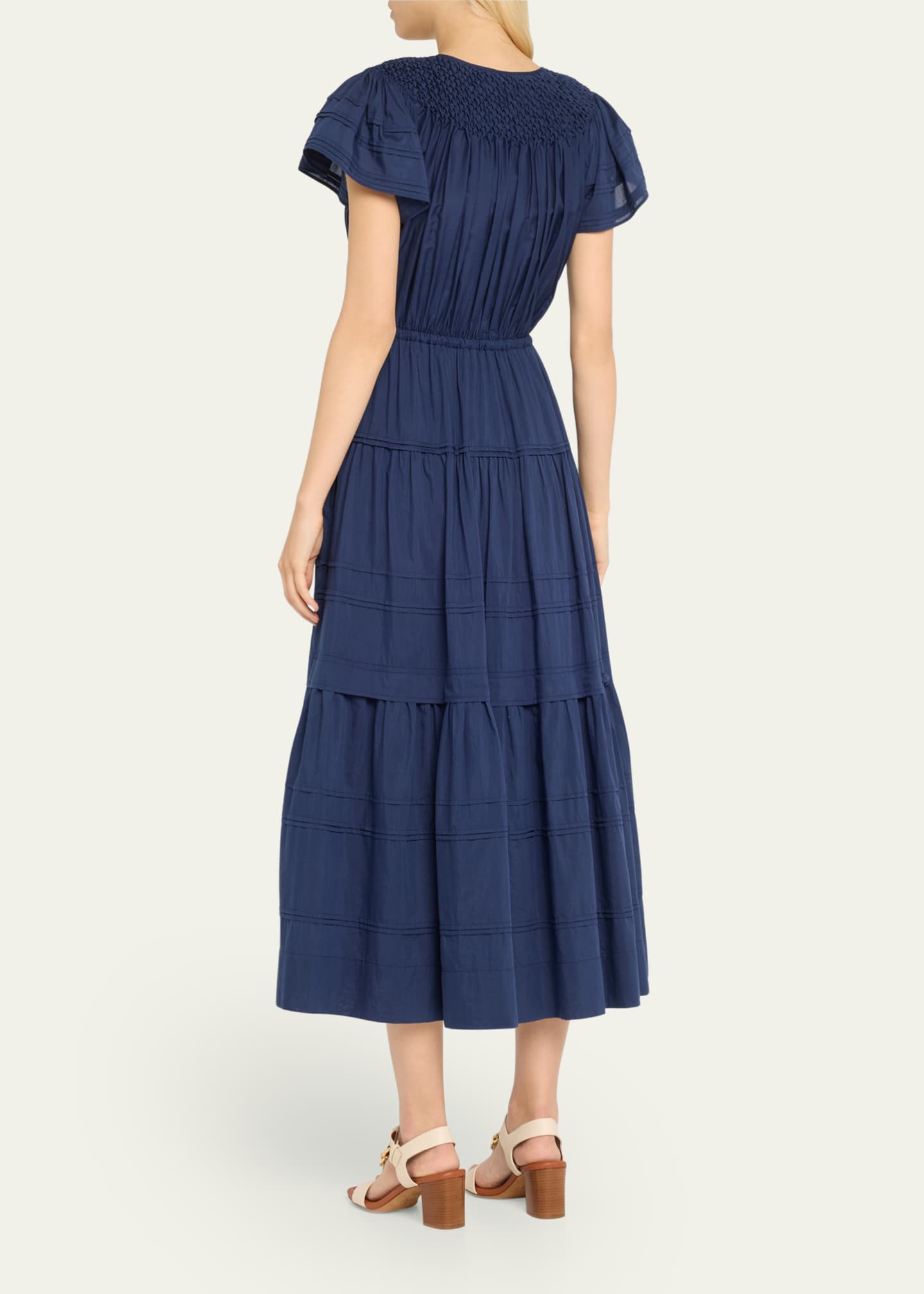 Ulla Johnson Marika Tiered Short-Sleeve Midi Dress Image 3 of 5