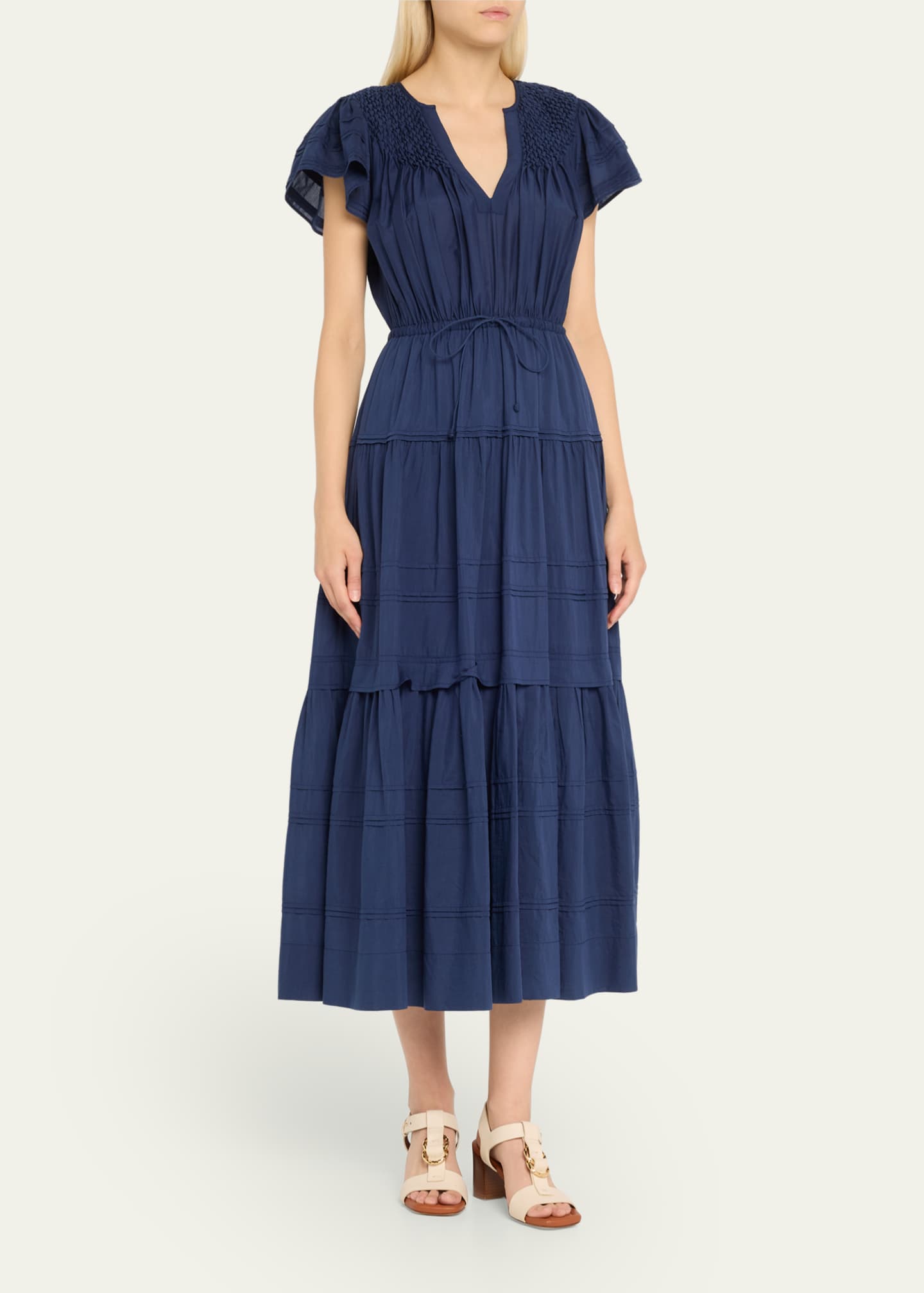 Ulla Johnson Marika Tiered Short-Sleeve Midi Dress Image 4 of 5