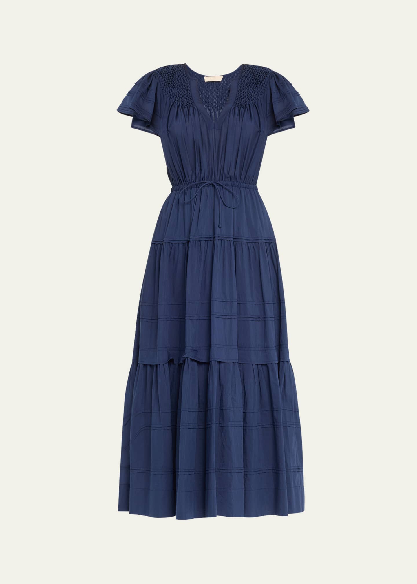 Ulla Johnson Marika Tiered Short-Sleeve Midi Dress Image 1 of 5