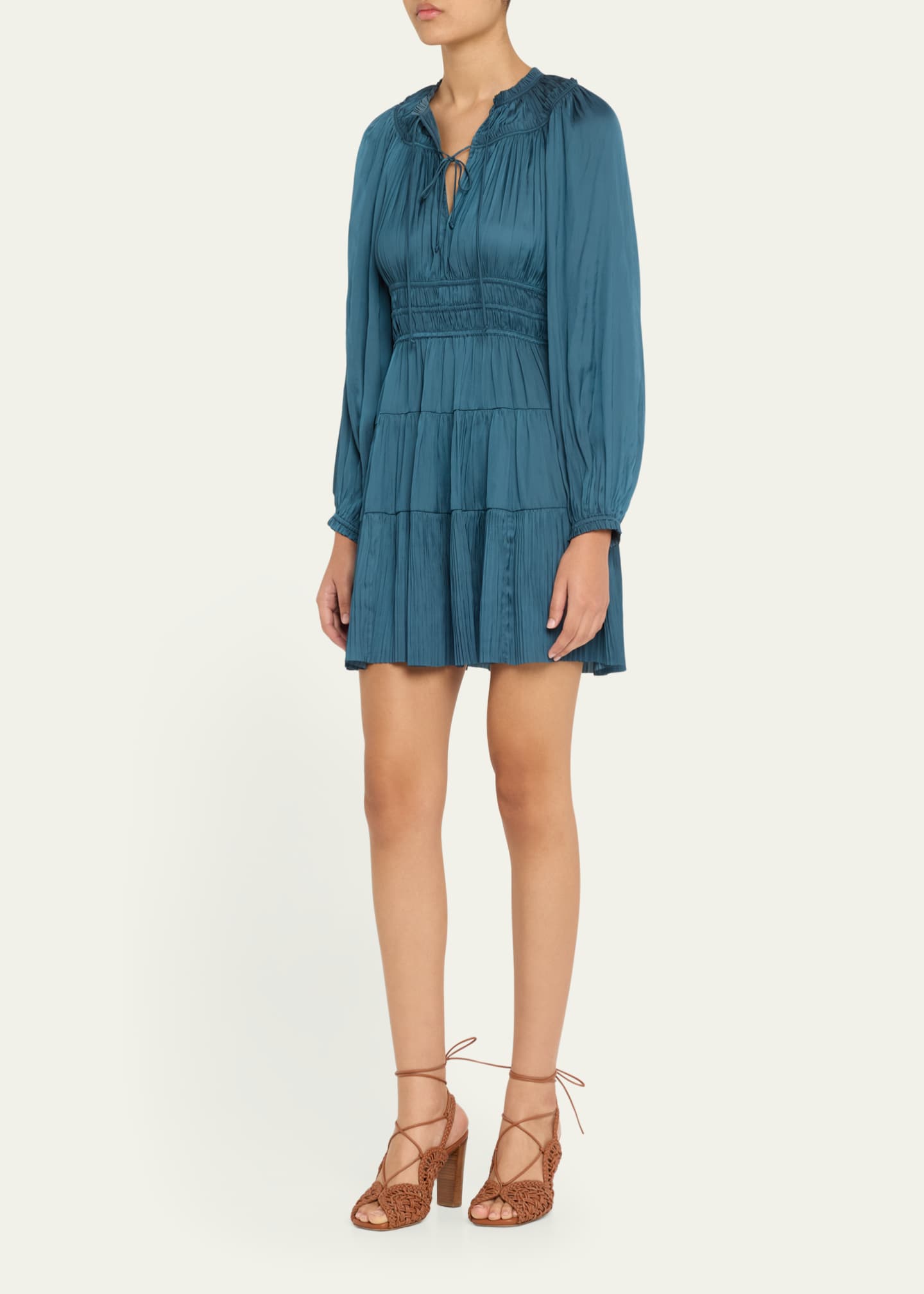 Ulla Johnson Koria Long-Sleeve Satin Mini Dress Image 4 of 5