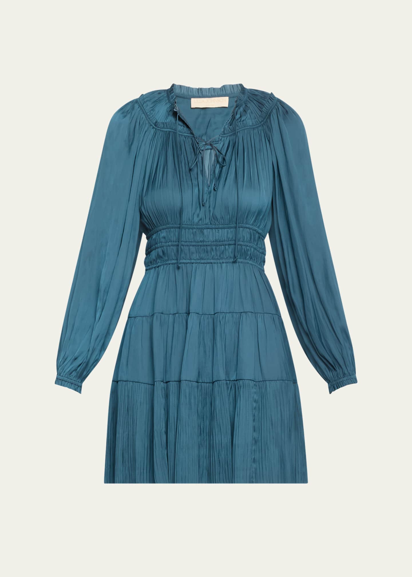 Ulla Johnson Koria Long-Sleeve Satin Mini Dress Image 1 of 5