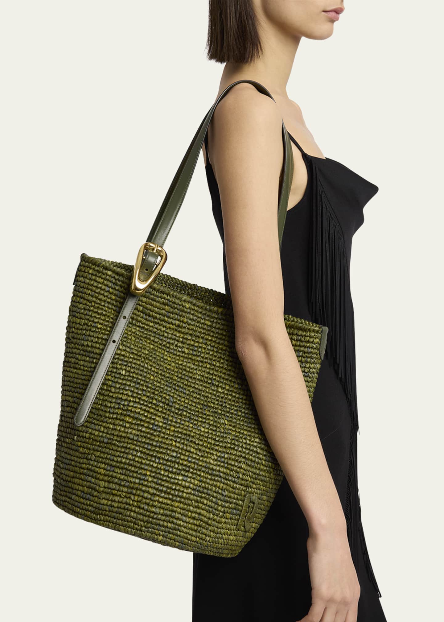 Rabanne Buckle Raffia Bucket Bag Image 2 of 5