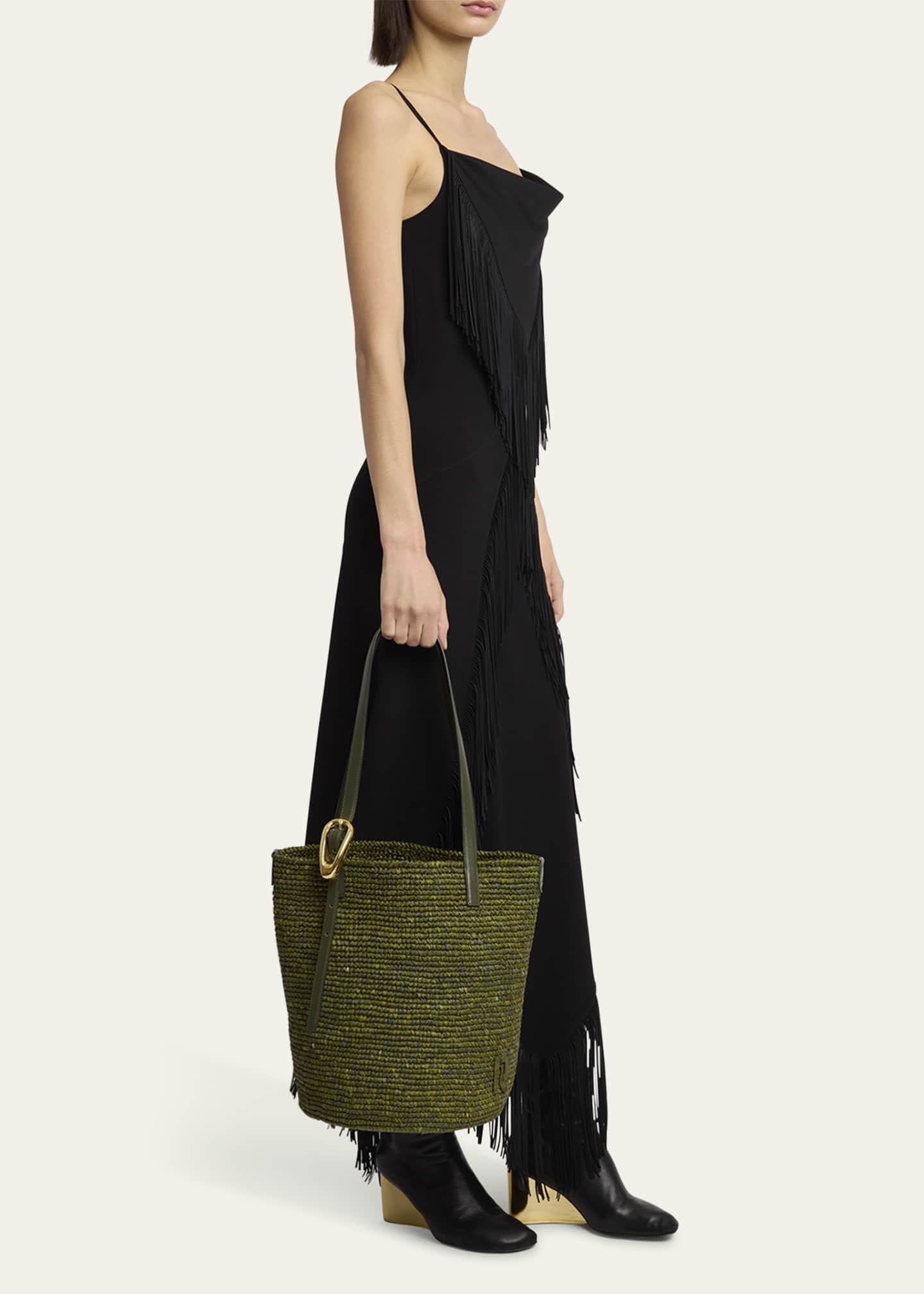Rabanne Buckle Raffia Bucket Bag Image 5 of 5