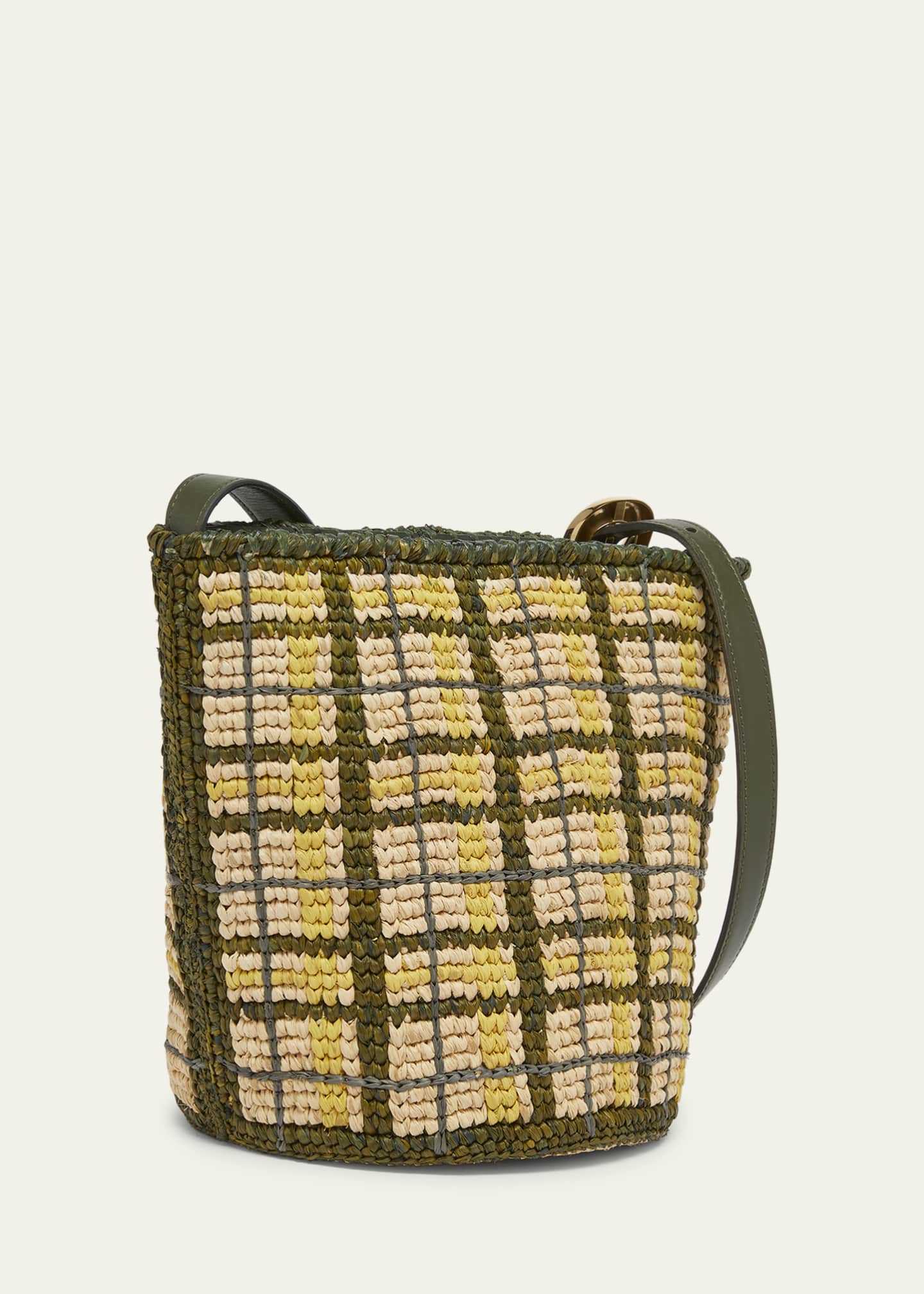 Rabanne Small Plaid Raffia Bucket Bag Image 3 of 5