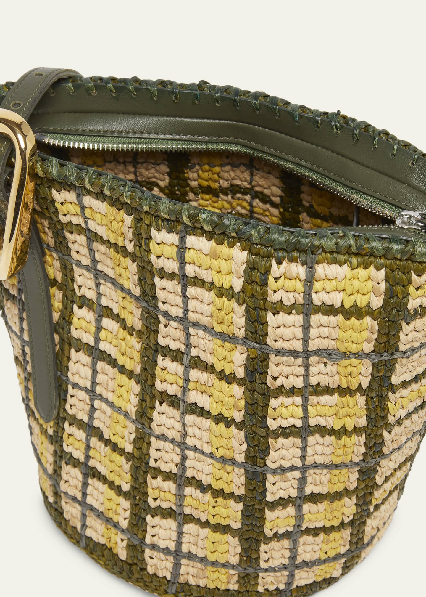 Rabanne Small Plaid Raffia Bucket Bag Image 4 of 5