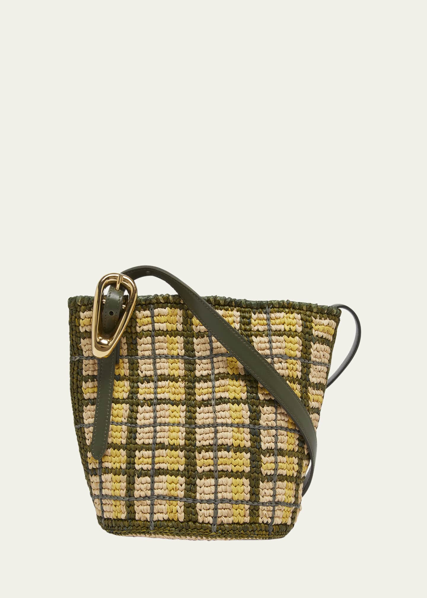 Rabanne Small Plaid Raffia Bucket Bag Image 1 of 5