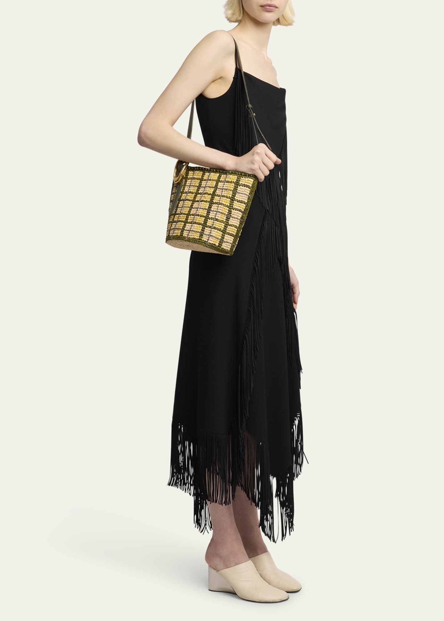 Rabanne Small Plaid Raffia Bucket Bag Image 5 of 5