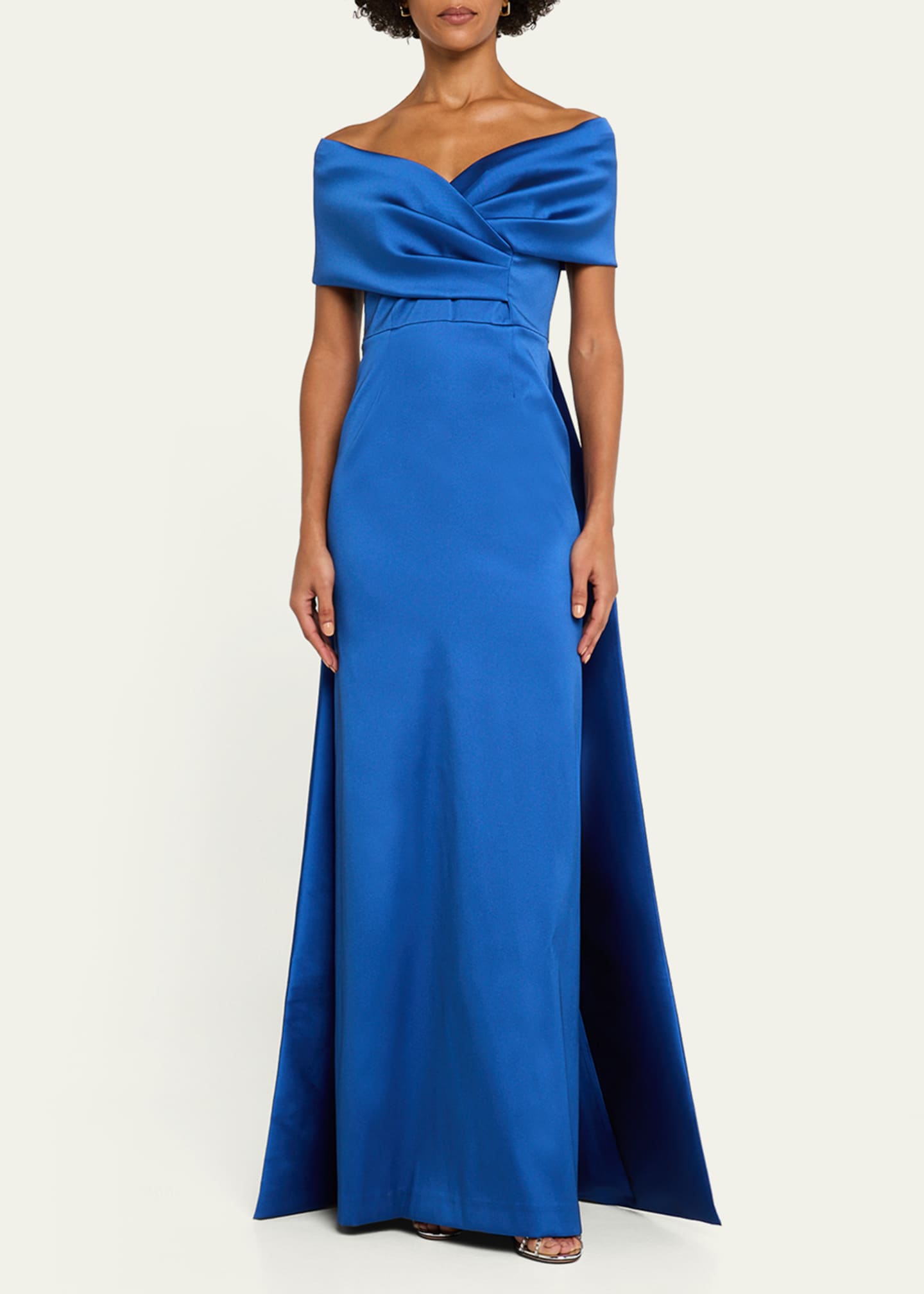 Rickie Freeman for Teri Jon Off-Shoulder Gazar Cape Gown Image 2 of 5