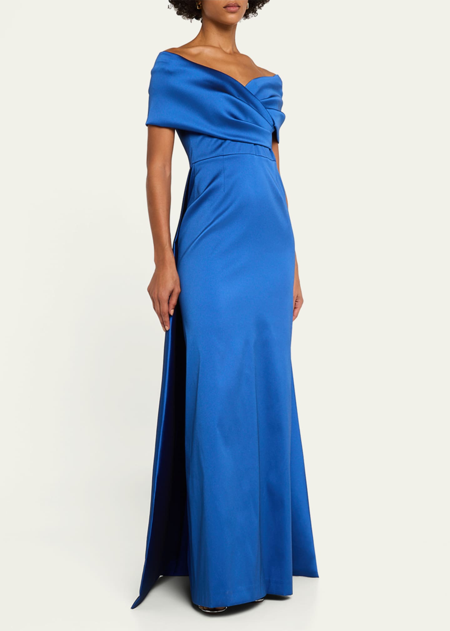 Rickie Freeman for Teri Jon Off-Shoulder Gazar Cape Gown Image 4 of 5