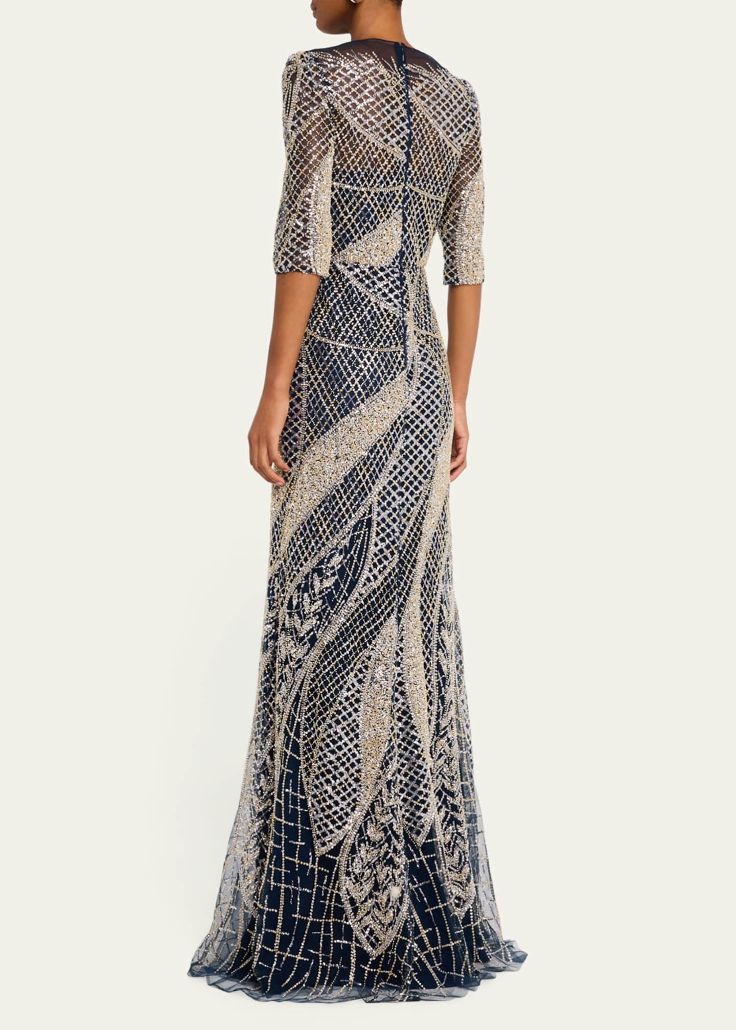 Rickie Freeman for Teri Jon Art Deco Bead & Sequin Tulle Gown Image 3 of 5