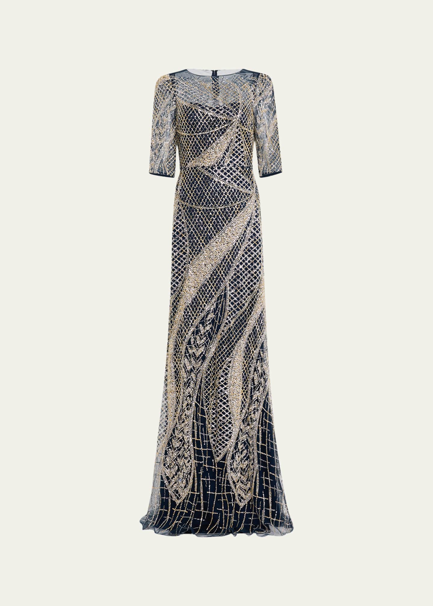 Rickie Freeman for Teri Jon Art Deco Bead & Sequin Tulle Gown Image 1 of 5