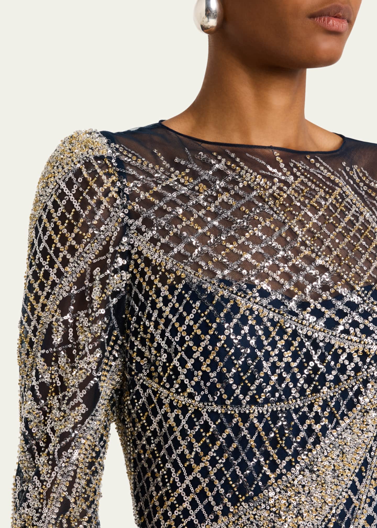 Rickie Freeman for Teri Jon Art Deco Bead & Sequin Tulle Gown Image 5 of 5