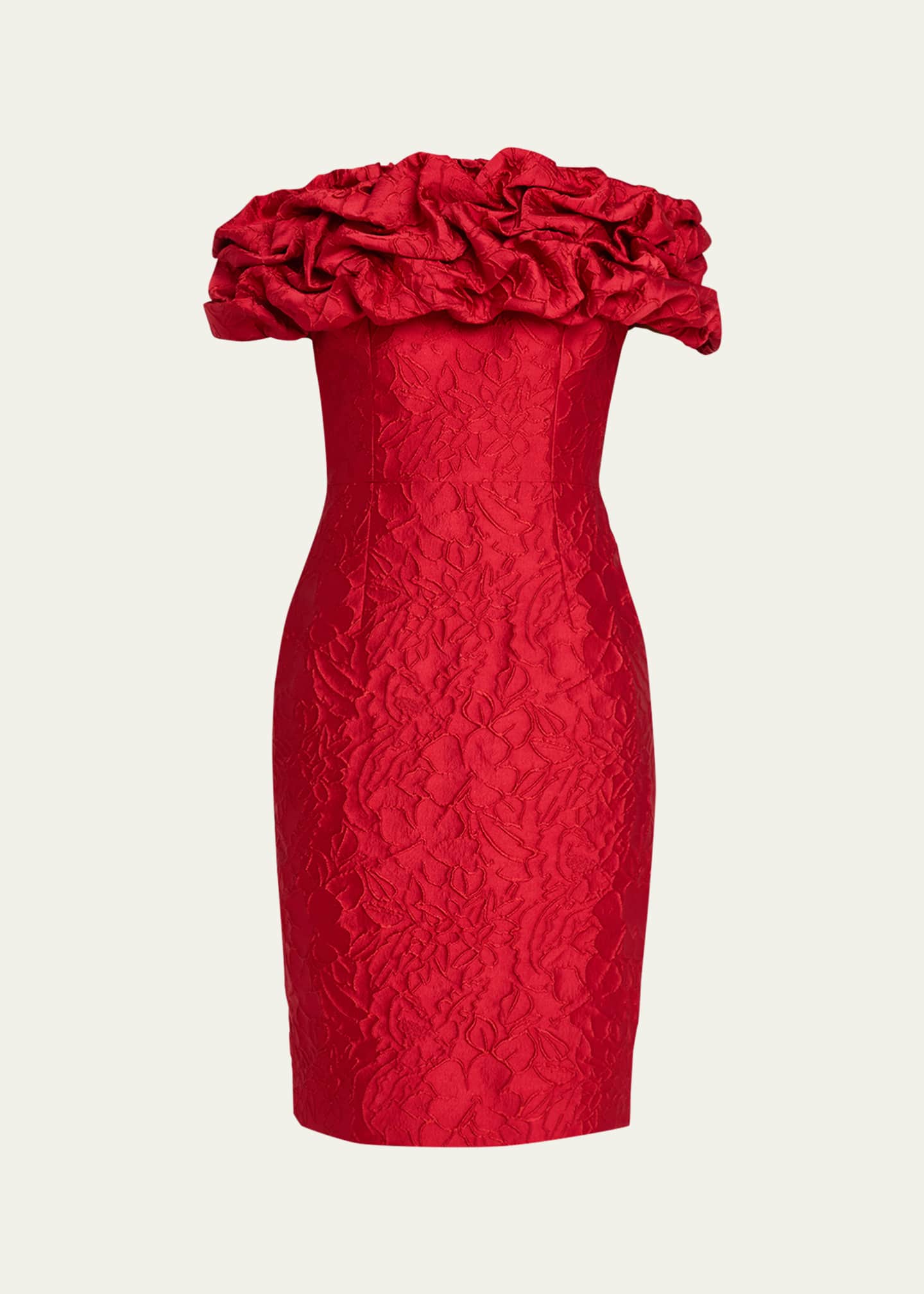 Rickie Freeman for Teri Jon Off-Shoulder Textured Jacquard Dress