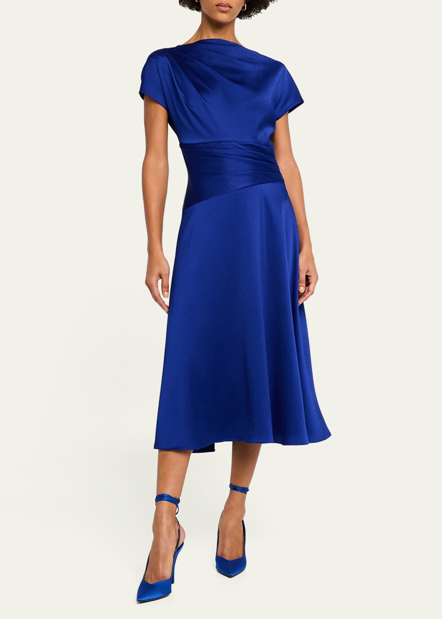 Rickie Freeman for Teri Jon Pleated Hammered Satin Midi Dress Image 2 of 5