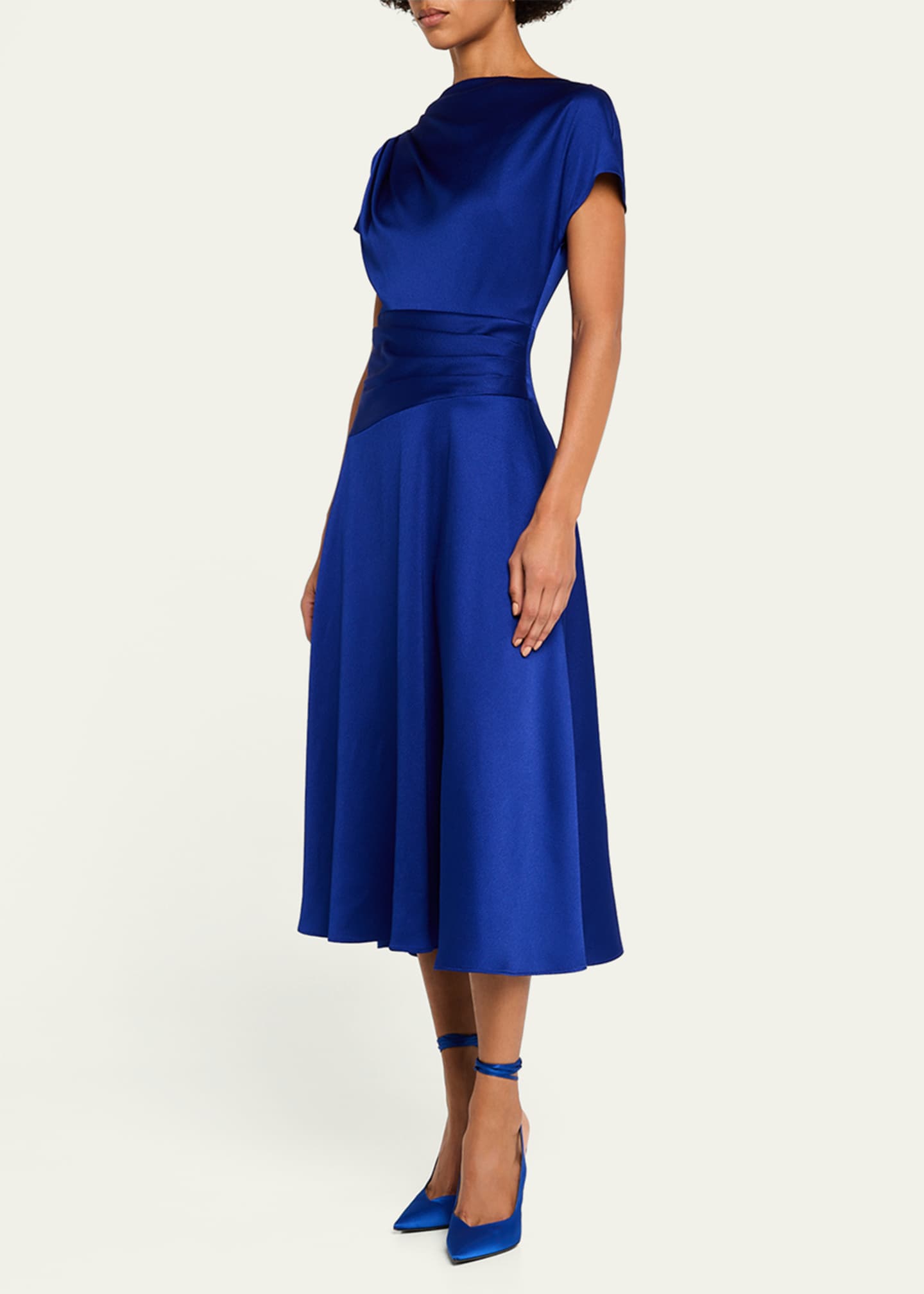 Rickie Freeman for Teri Jon Pleated Hammered Satin Midi Dress Image 4 of 5