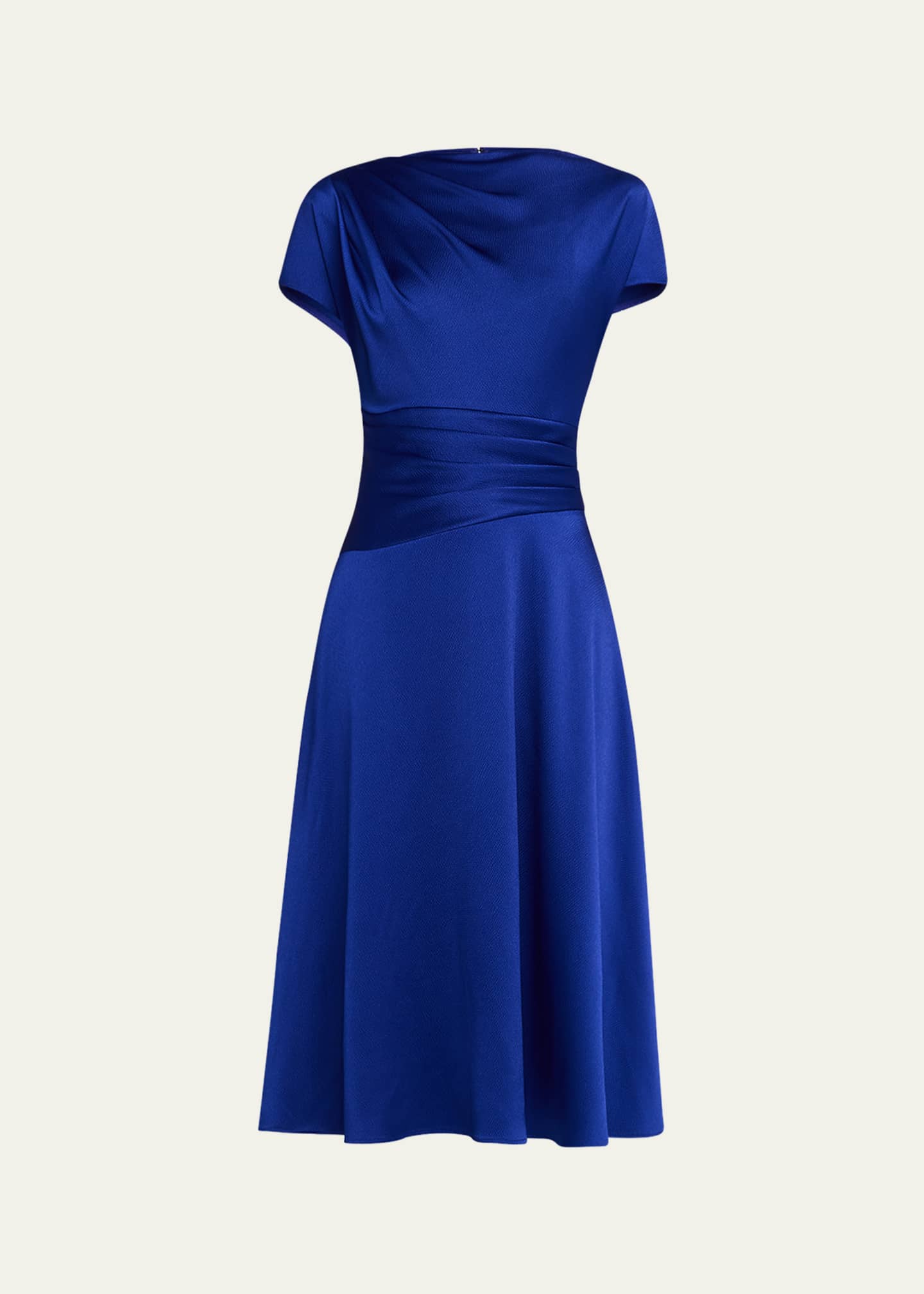 Rickie Freeman for Teri Jon Pleated Hammered Satin Midi Dress Image 1 of 5