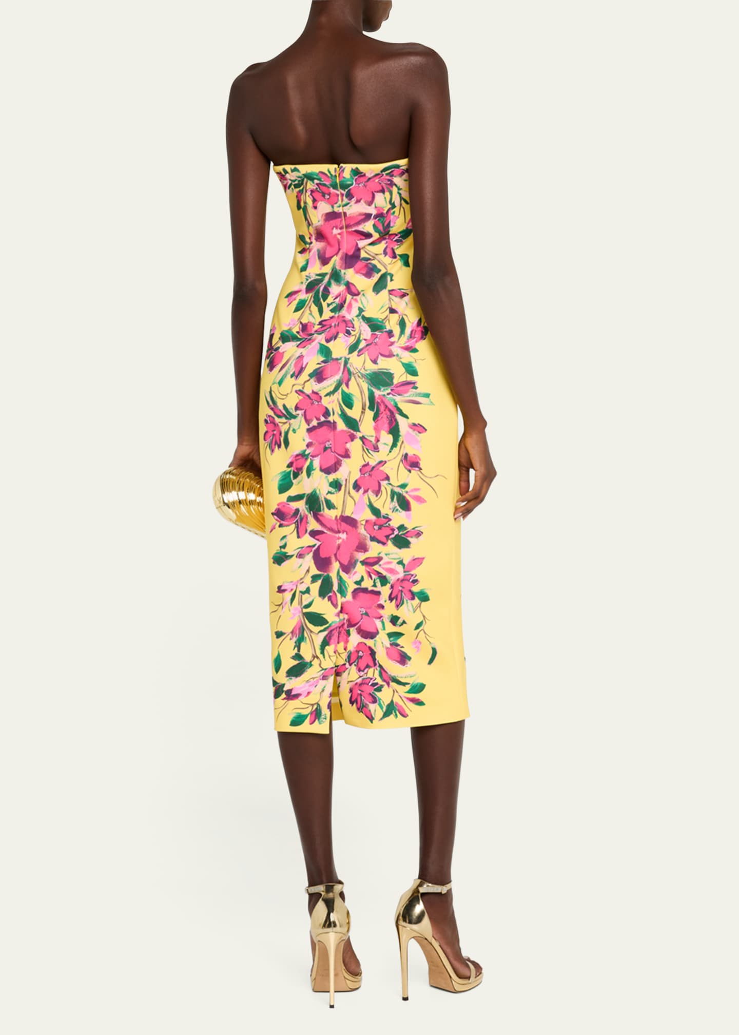 Badgley Mischka Collection Strapless Floral-Print Bodycon Midi Dress Image 3 of 5