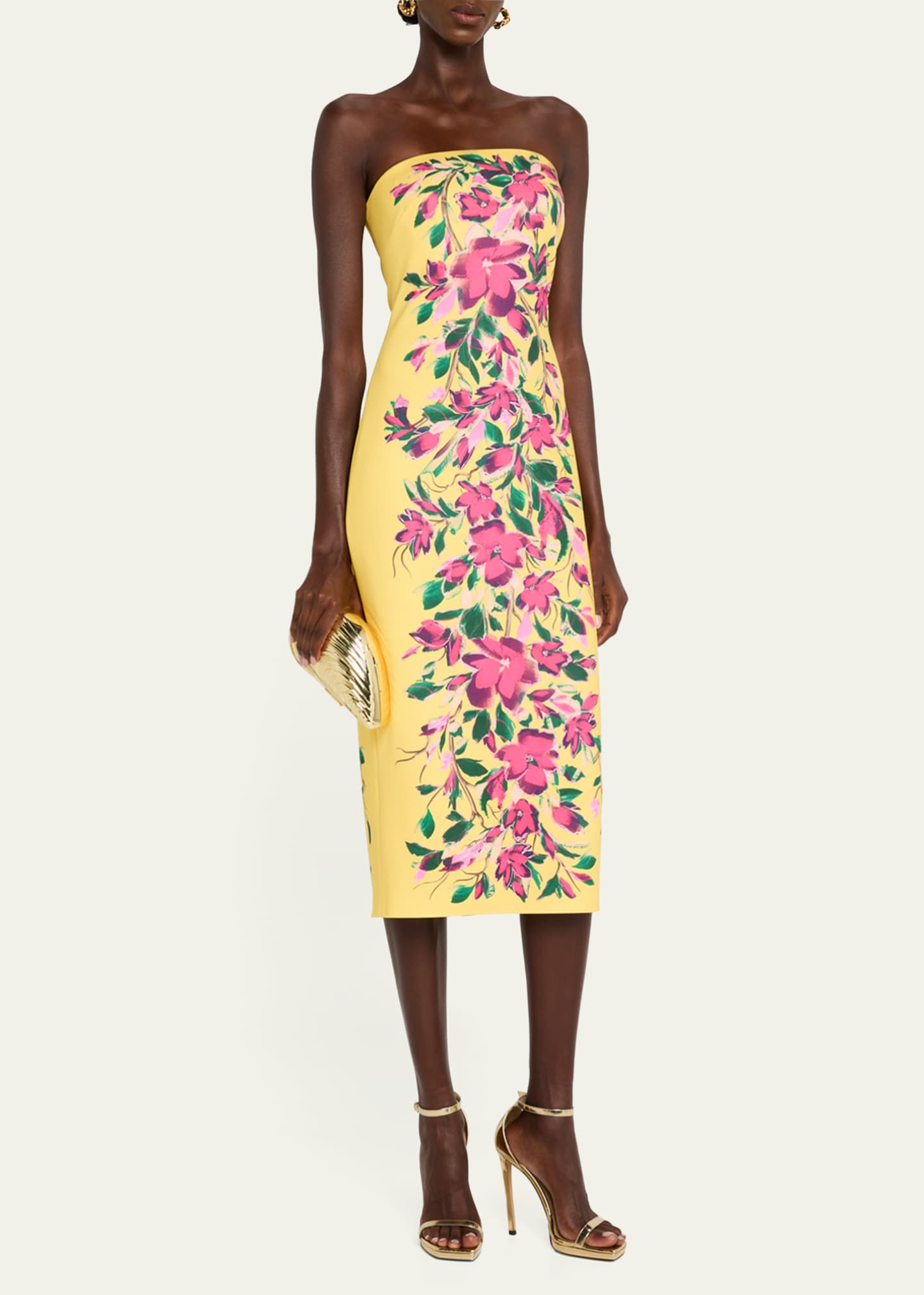 Badgley Mischka Collection Strapless Floral-Print Bodycon Midi Dress Image 4 of 5