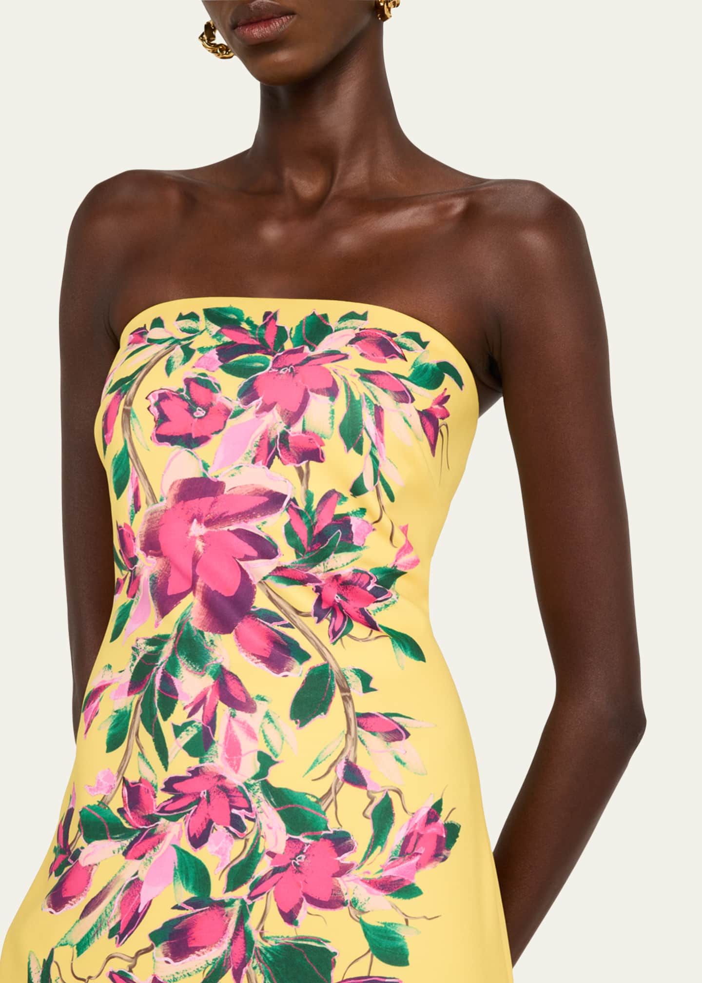 Badgley Mischka Collection Strapless Floral-Print Bodycon Midi Dress Image 5 of 5