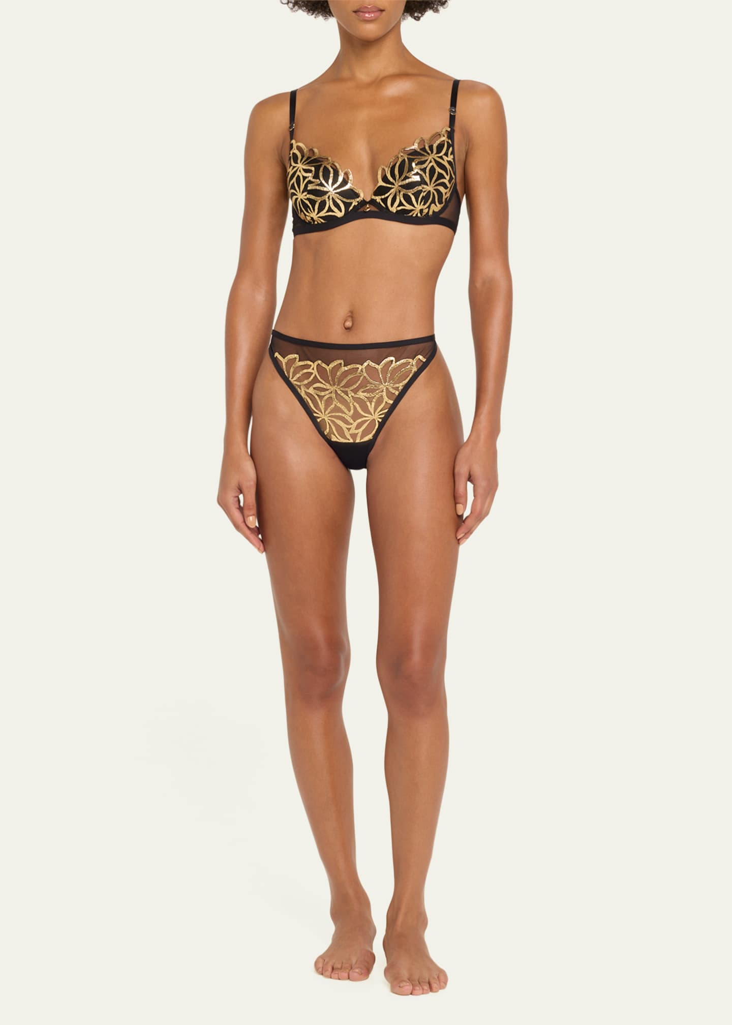 Lise Charmel Eclats D'Or Metallic Embroidered Italian Briefs Image 2 of 4