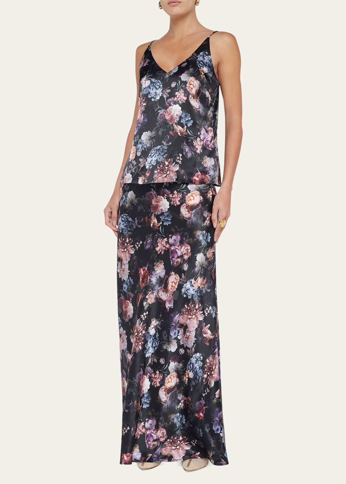 L'Agence Gabriella V-Neck Floral Silk Tank Top Image 2 of 5