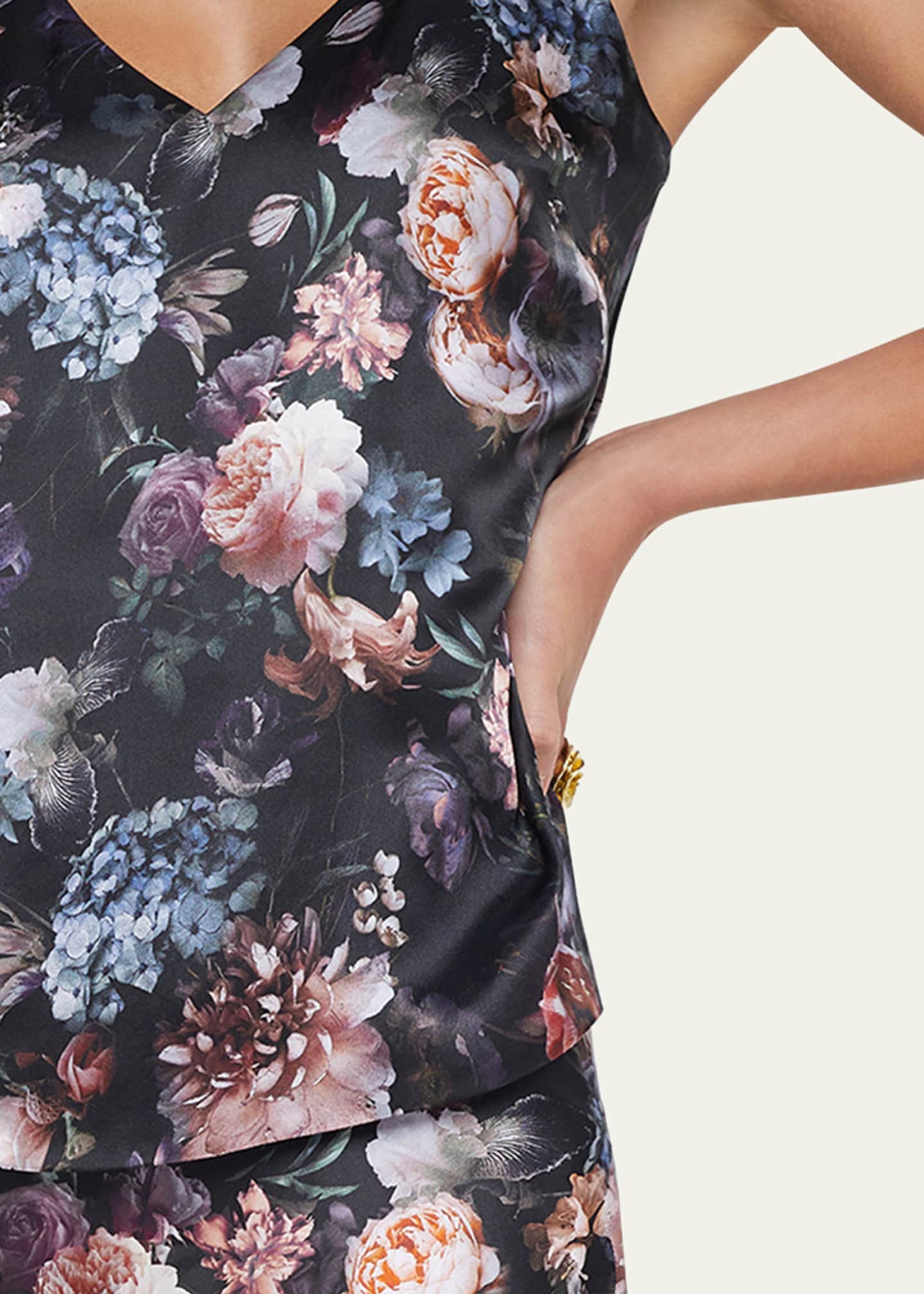 L'Agence Gabriella V-Neck Floral Silk Tank Top Image 5 of 5