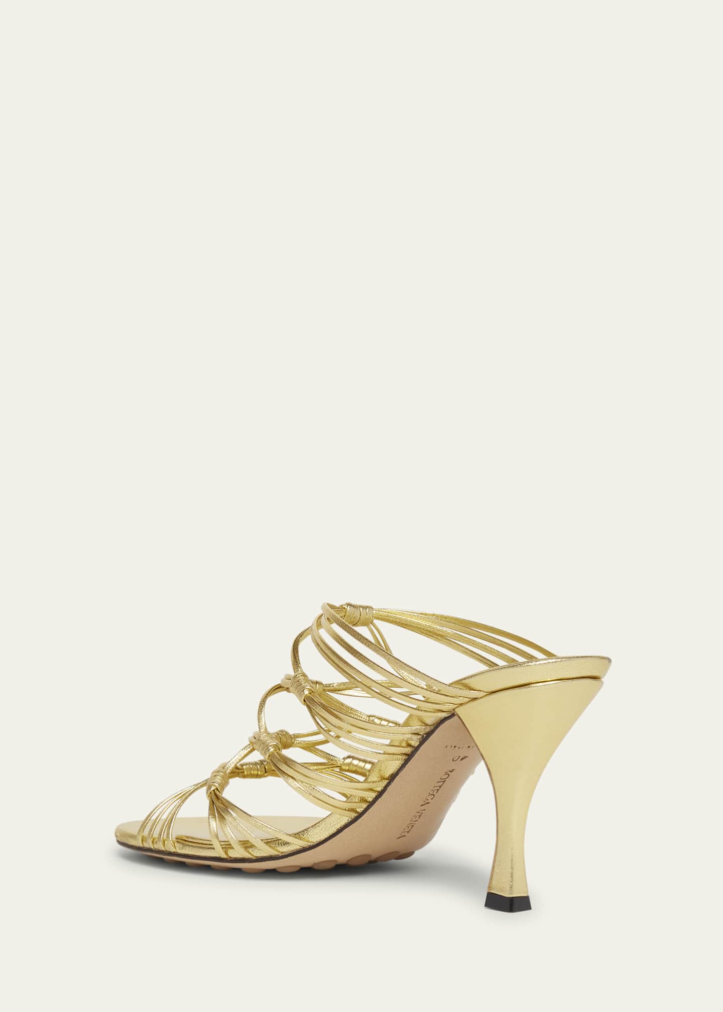 Bottega Veneta Blink Strappy Metallic Leather Mule Sandals