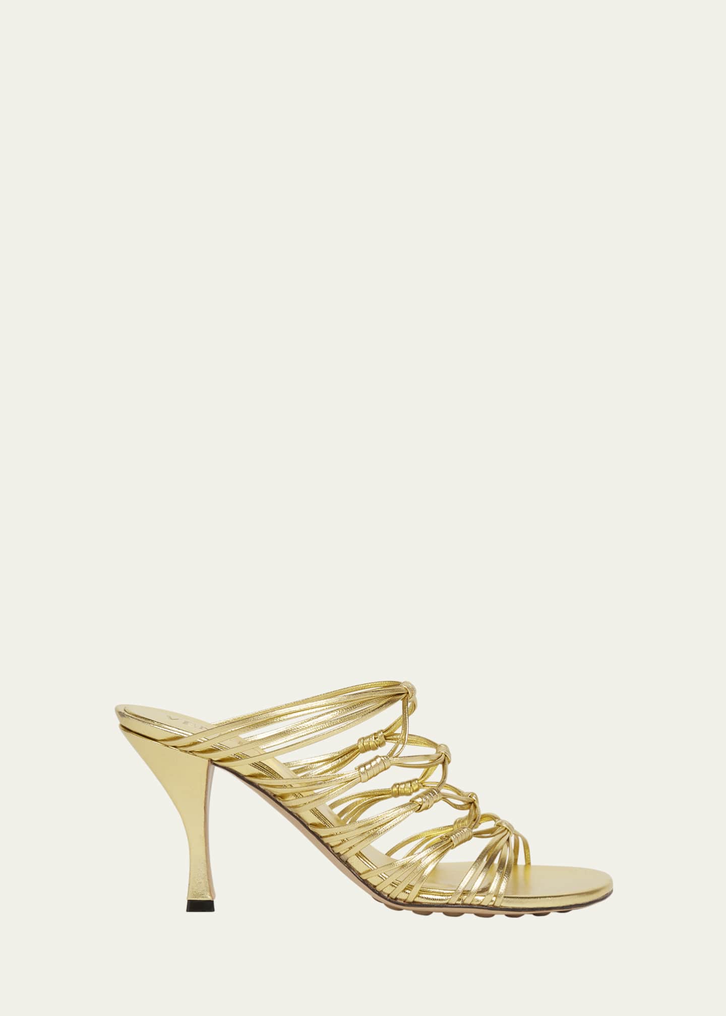 BOTTEGA VENETA シンホ スリンクハック ヒル サンタル Bottega Veneta Blink Strappy Metallic Leather Mule Sandals