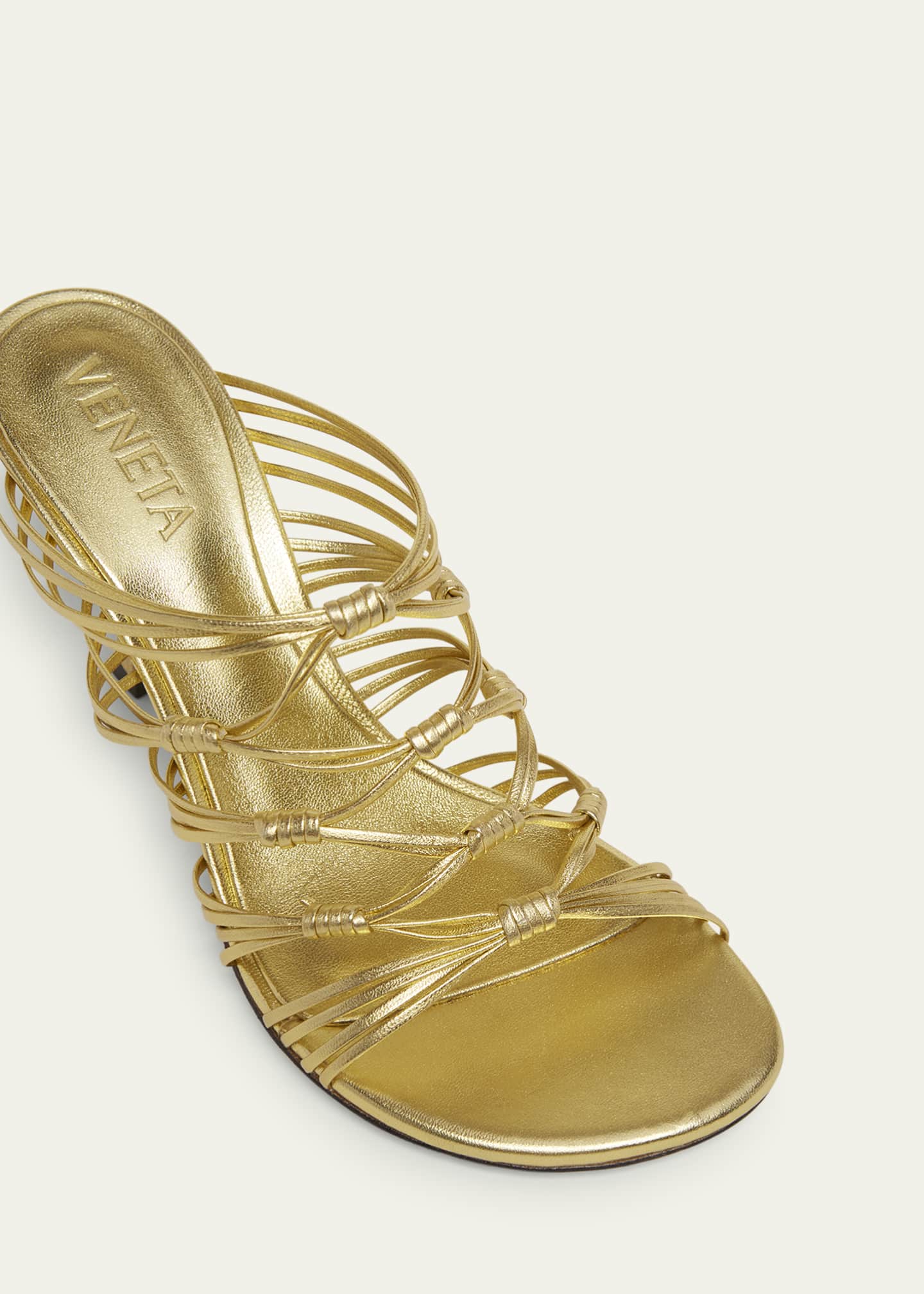 Bottega Veneta Blink Strappy Metallic Leather Mule Sandals