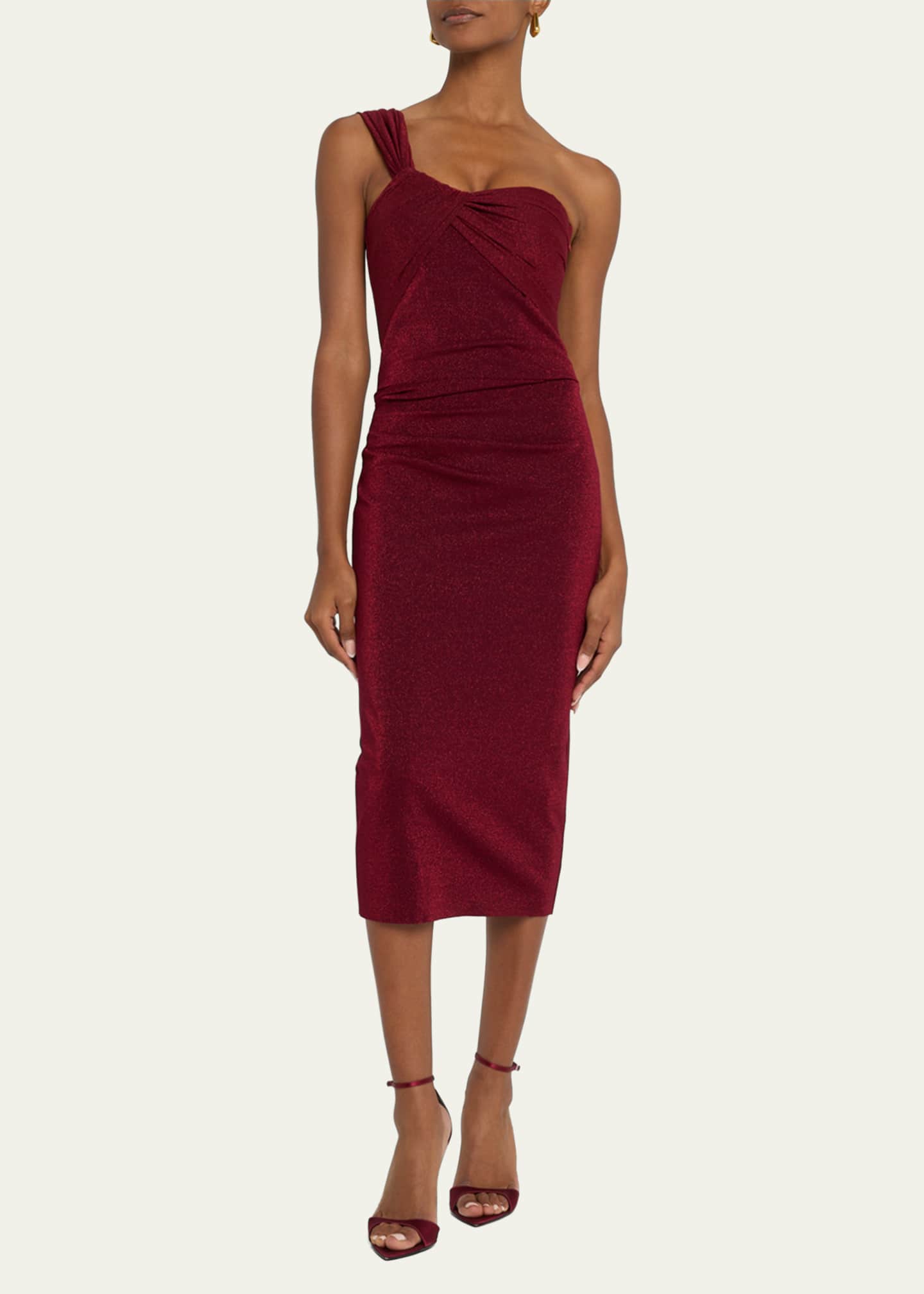 Chiara Boni La Petite Robe One-Shoulder Shimmer Bodycon Midi Dress Image 2 of 5