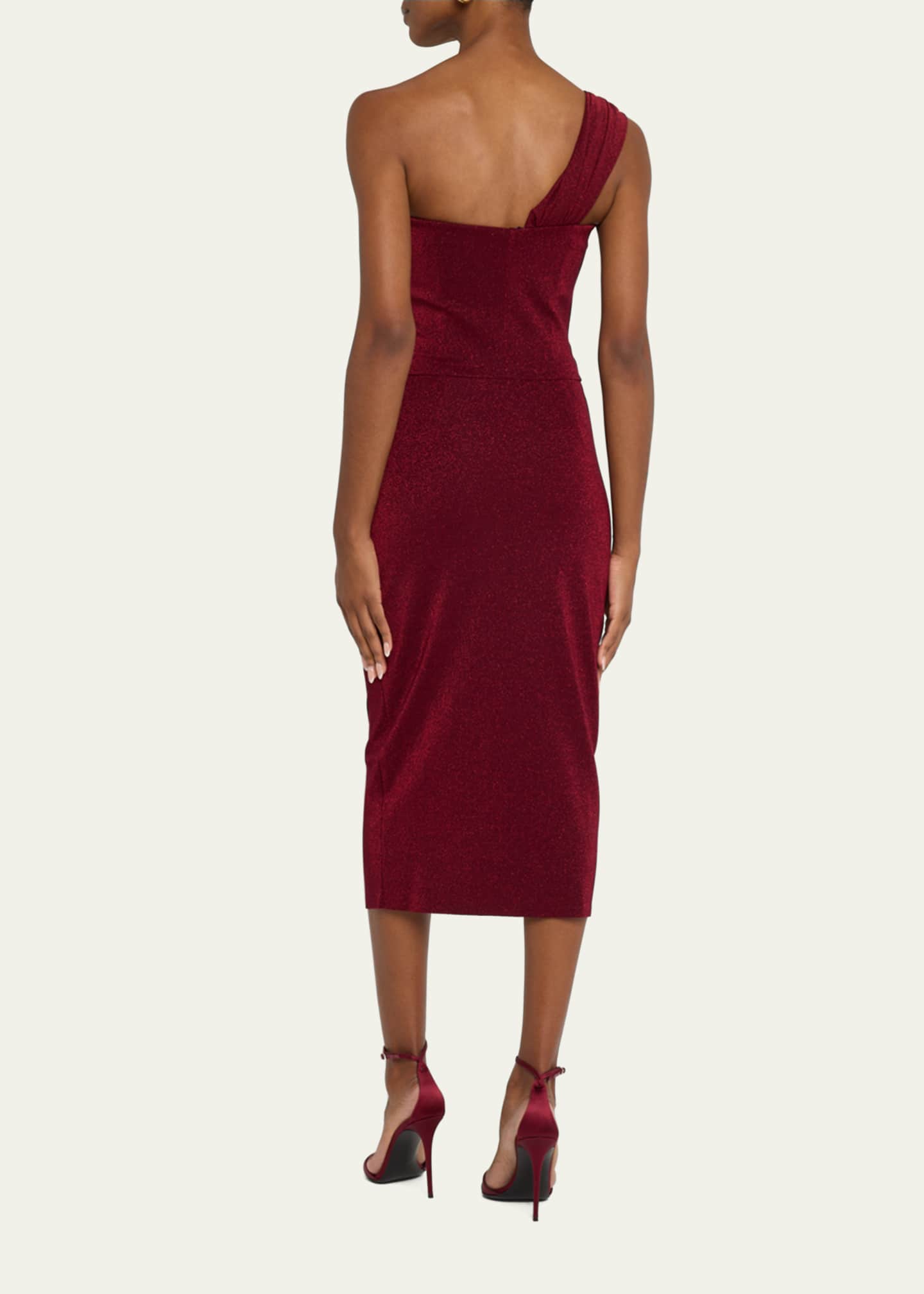 Chiara Boni La Petite Robe One-Shoulder Shimmer Bodycon Midi Dress Image 3 of 5