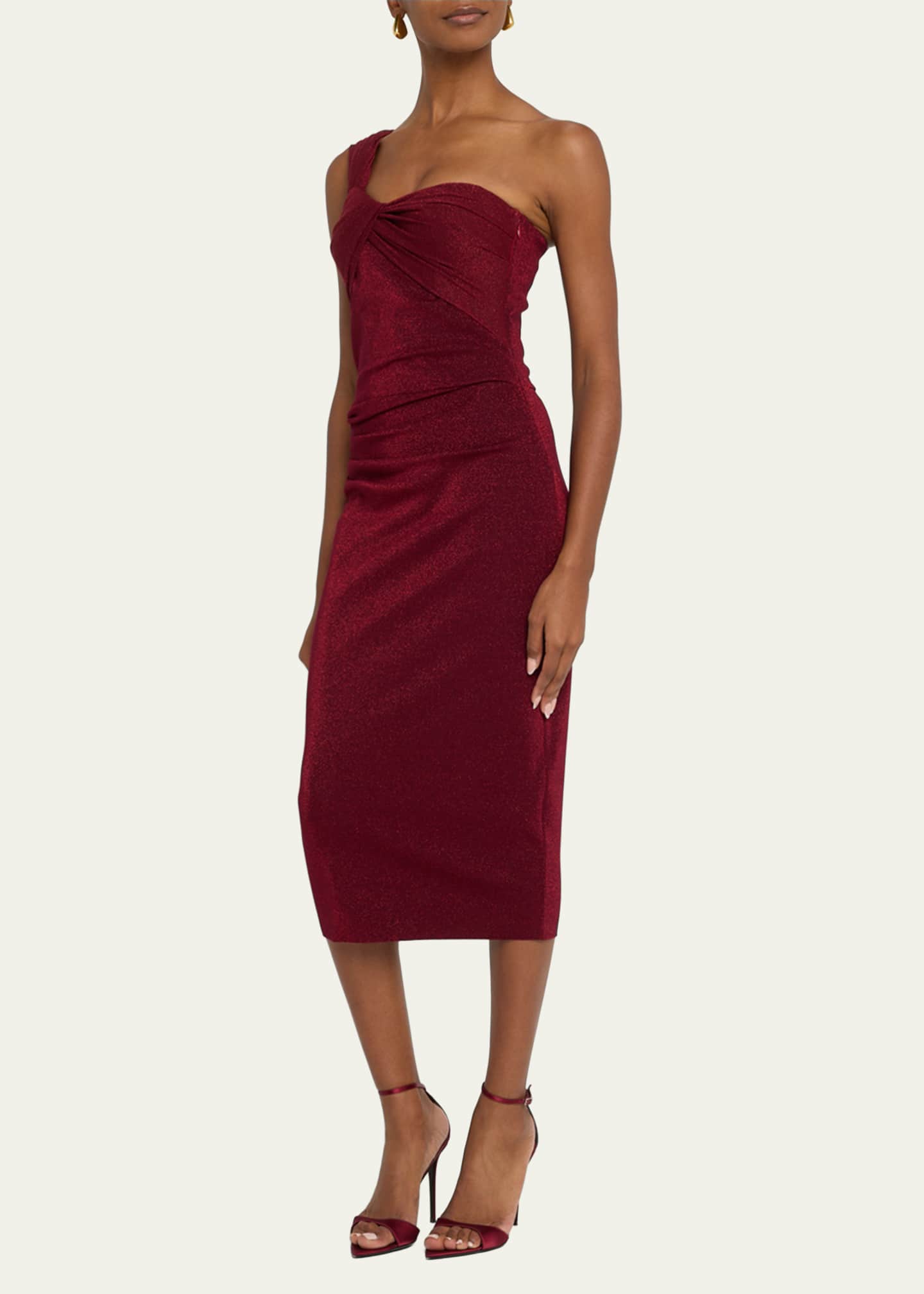 Chiara Boni La Petite Robe One-Shoulder Shimmer Bodycon Midi Dress Image 4 of 5