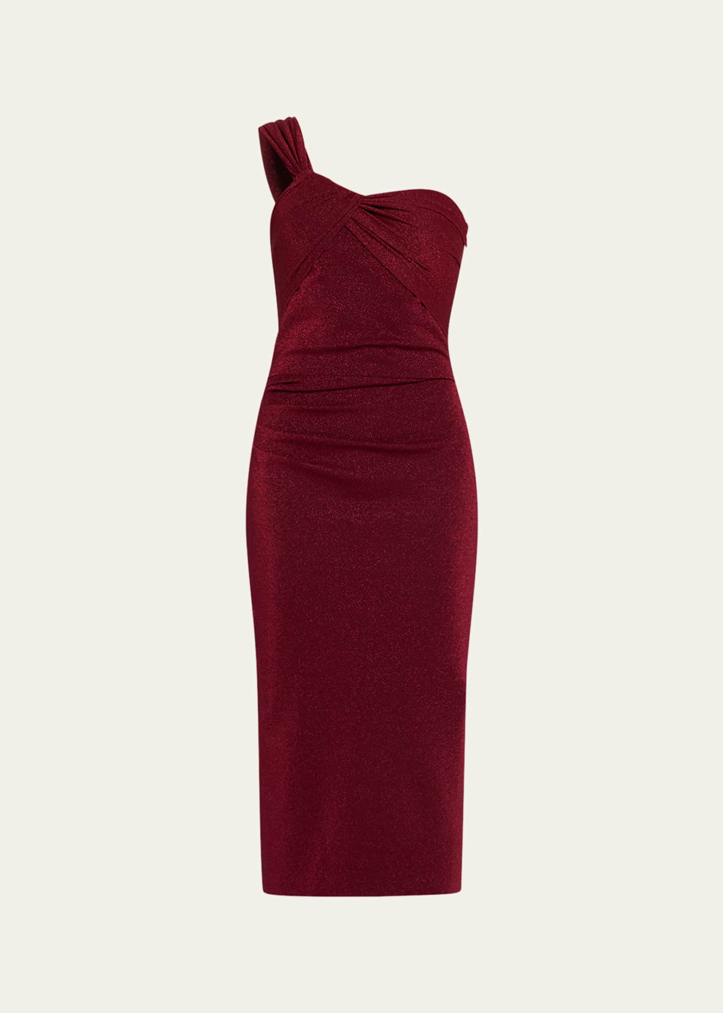 Chiara Boni La Petite Robe One-Shoulder Shimmer Bodycon Midi Dress Image 1 of 5