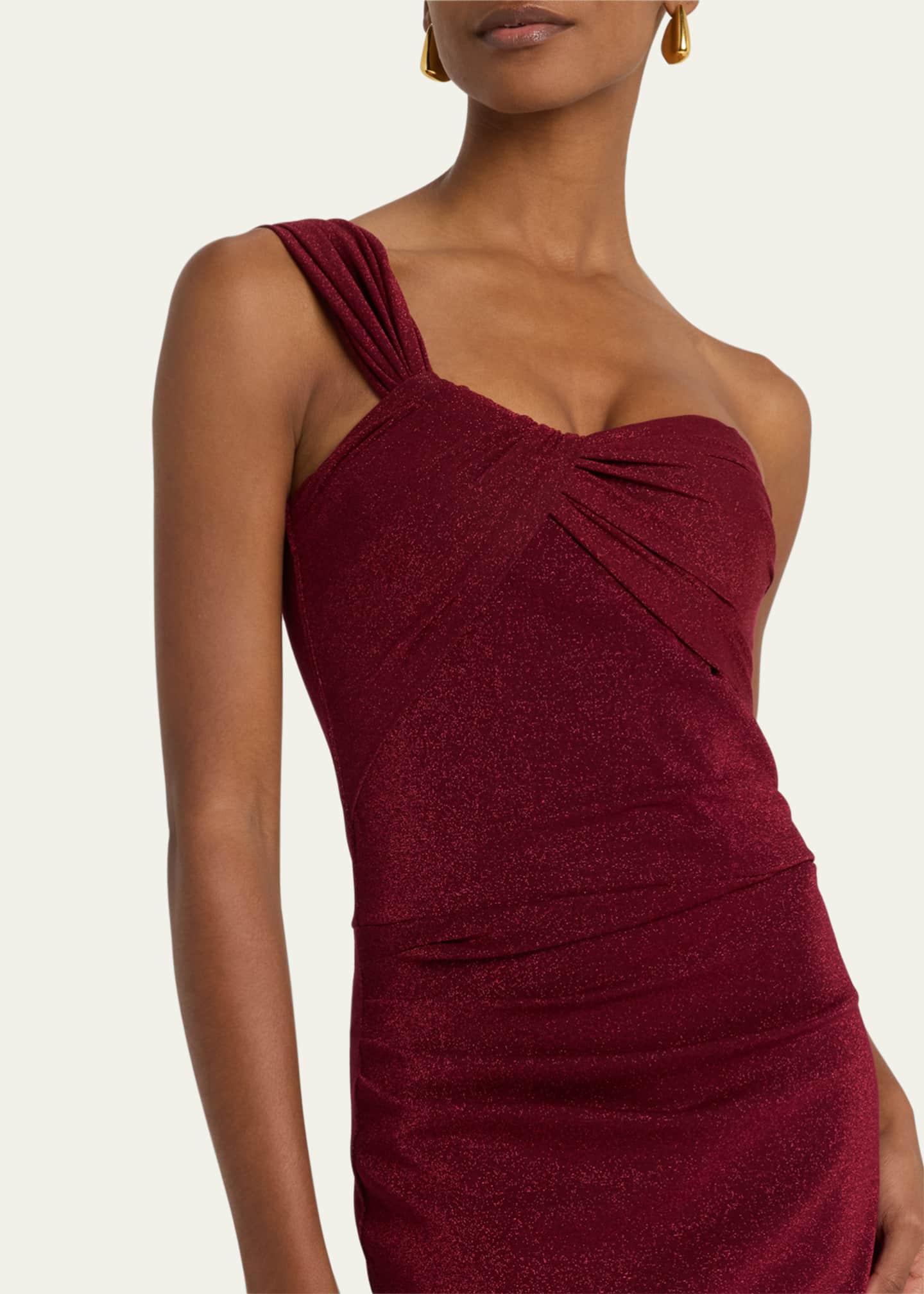 Chiara Boni La Petite Robe One-Shoulder Shimmer Bodycon Midi Dress Image 5 of 5