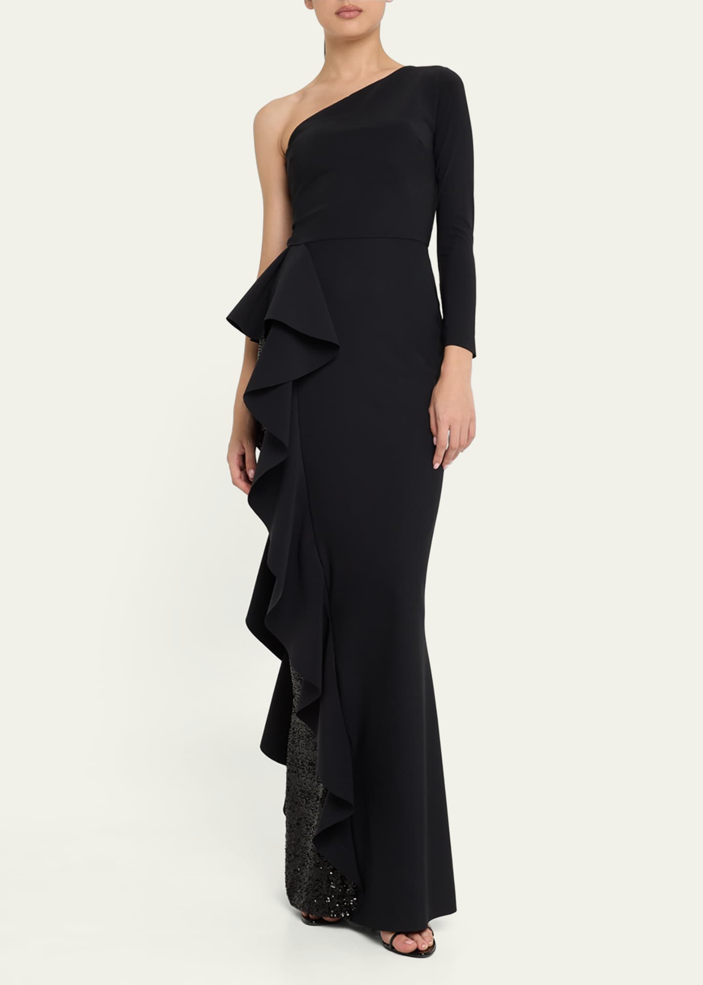 Chiara Boni La Petite Robe One-Shoulder Sequin Skirt Ruffle Gown Image 2 of 5