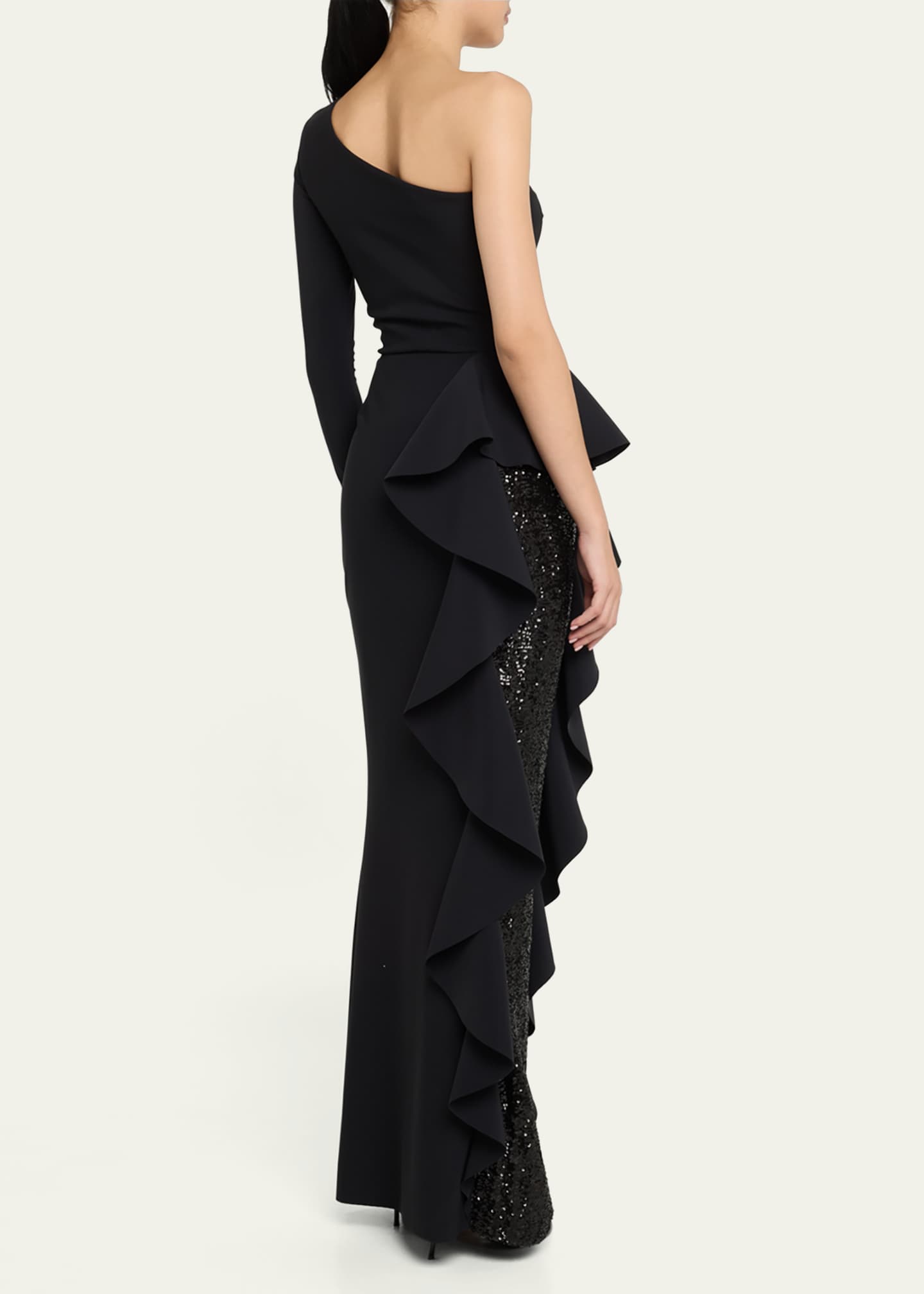 Chiara Boni La Petite Robe One-Shoulder Sequin Skirt Ruffle Gown Image 3 of 5
