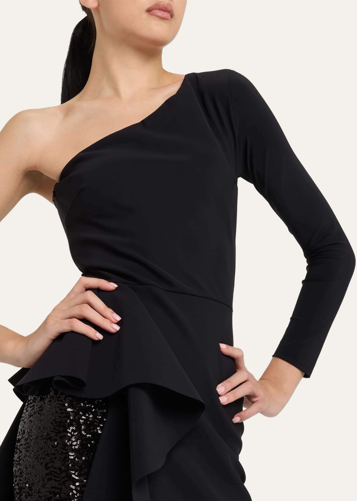 Chiara Boni La Petite Robe One-Shoulder Sequin Skirt Ruffle Gown Image 5 of 5