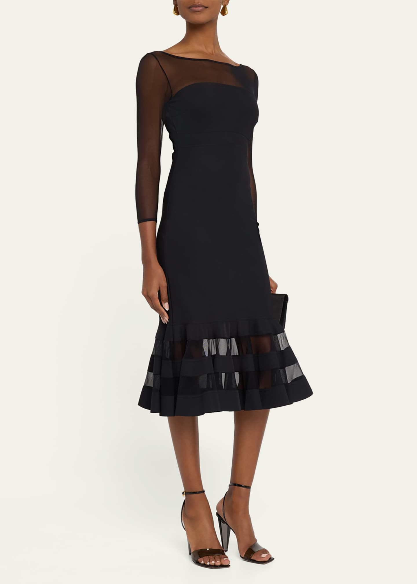 Chiara Boni La Petite Robe Boat-Neck Illusion Midi Dress Image 2 of 5