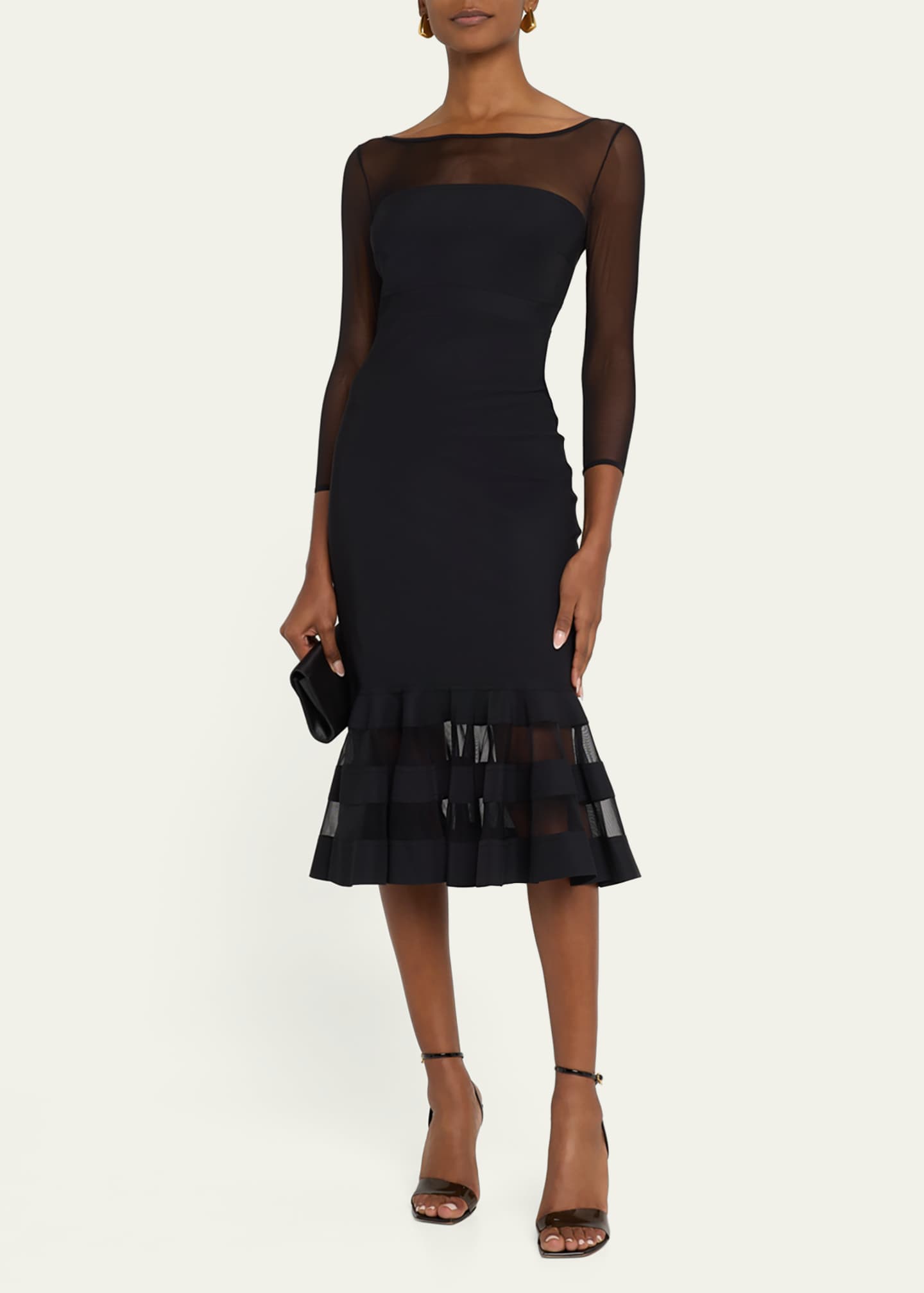 Chiara Boni La Petite Robe Boat-Neck Illusion Midi Dress Image 4 of 5