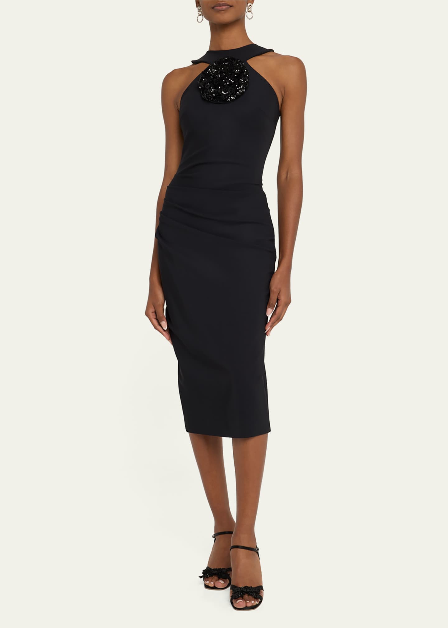 Chiara Boni La Petite Robe Bodycon Flower-Embellished Halter Midi Dress Image 2 of 5