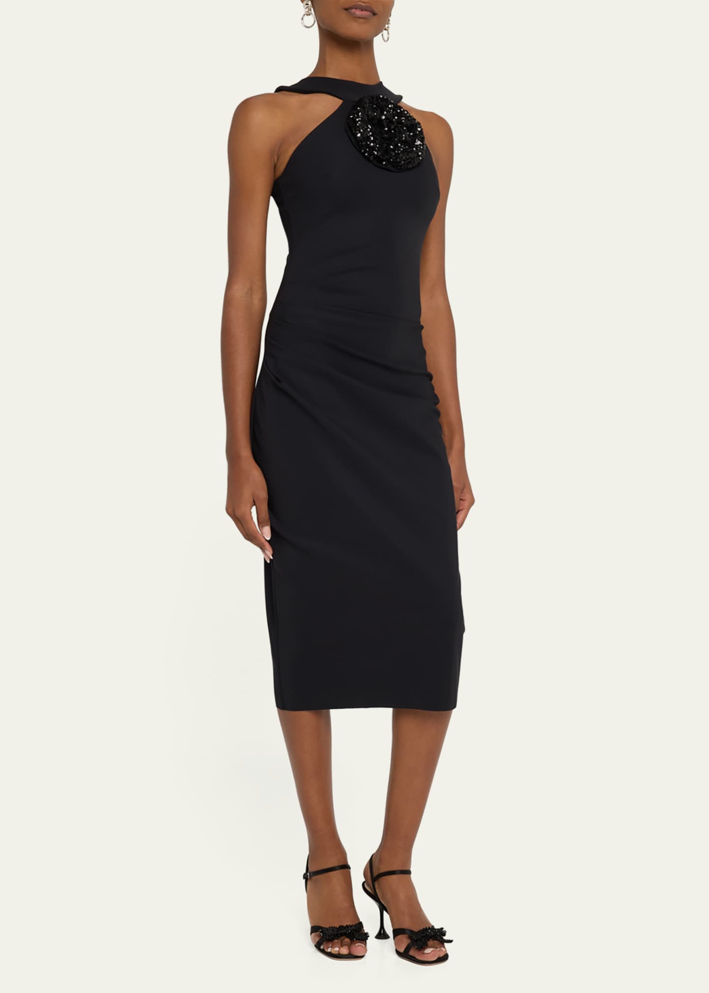 Chiara Boni La Petite Robe Bodycon Flower-Embellished Halter Midi Dress Image 4 of 5