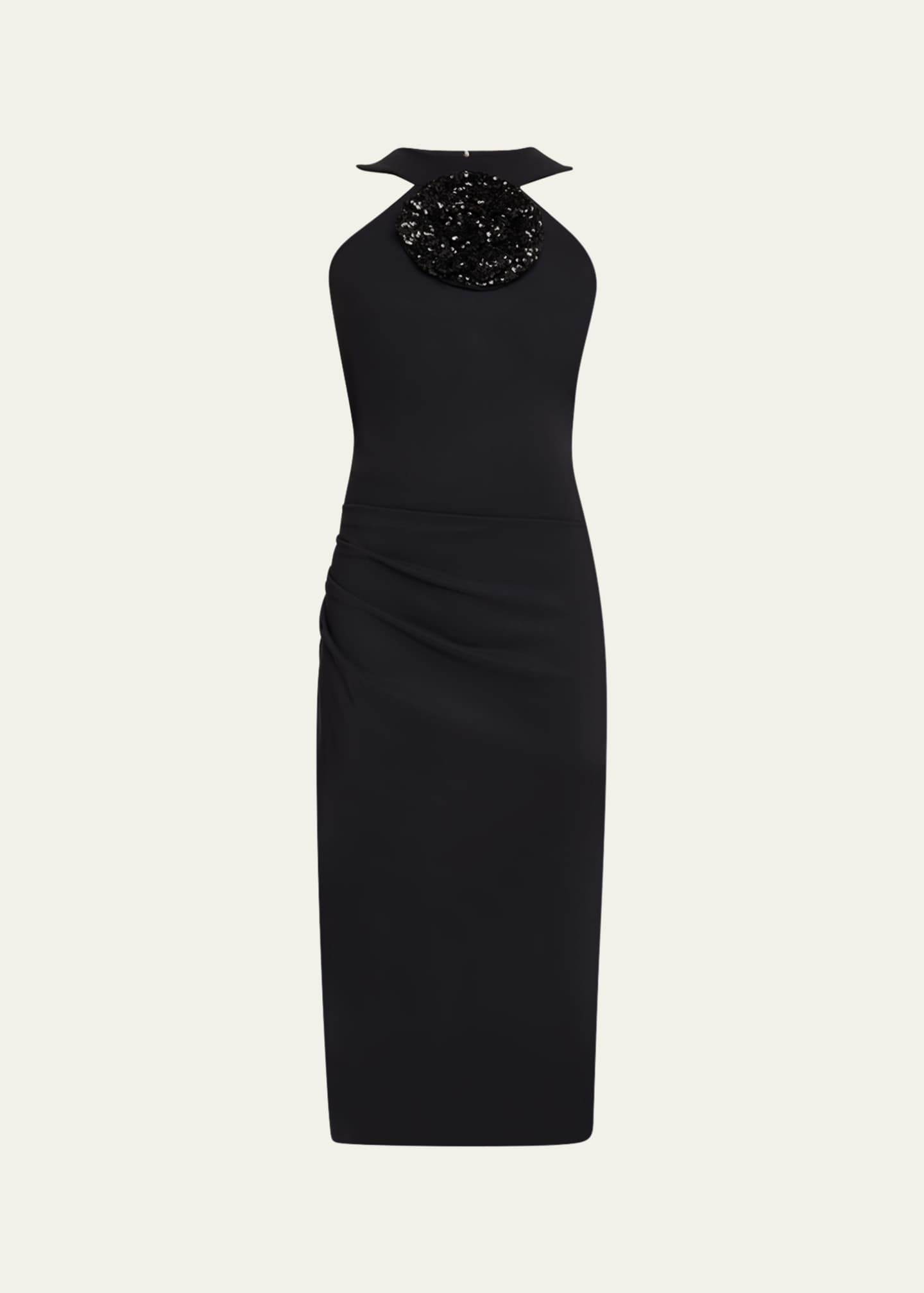 Chiara Boni La Petite Robe Bodycon Flower-Embellished Halter Midi Dress Image 1 of 5