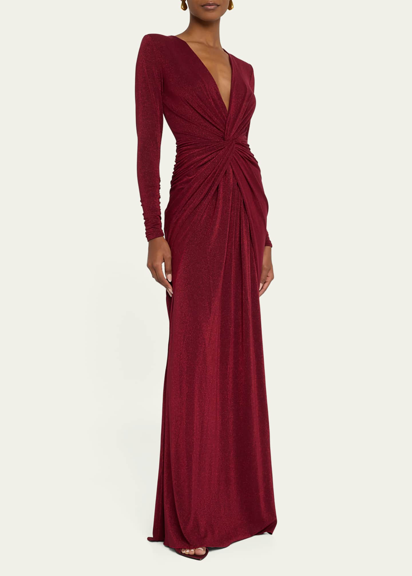 Chiara Boni La Petite Robe Deep V-Neck Shimmer Twist Gown Image 2 of 5